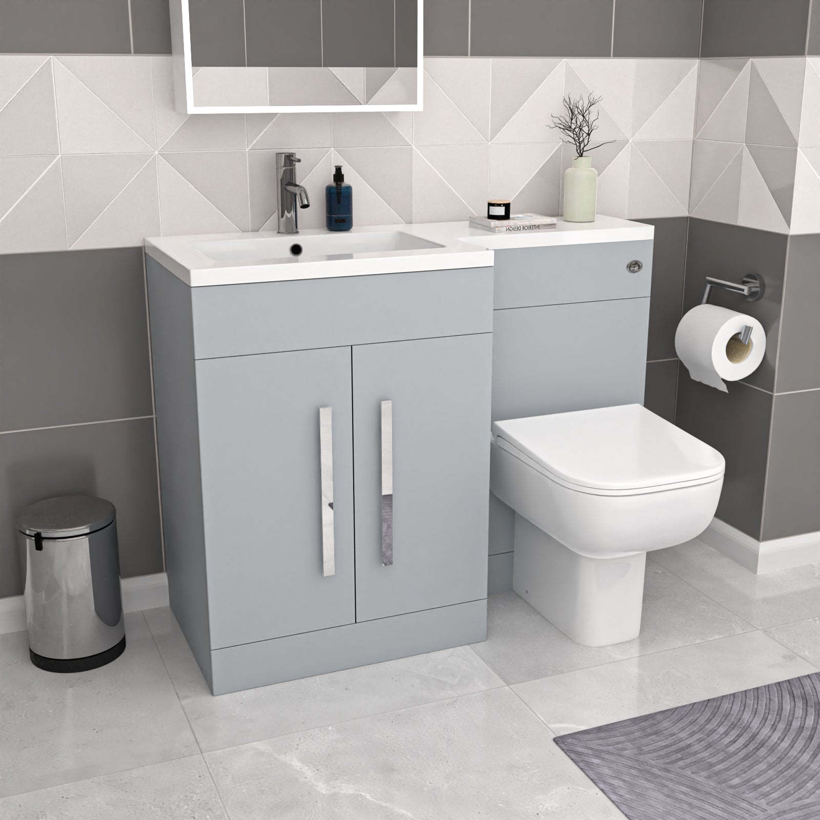 Aric Matte Grey LH Vanity Cabinet Basin Sink 1100mm & BTW WC Toilet Flat Pack