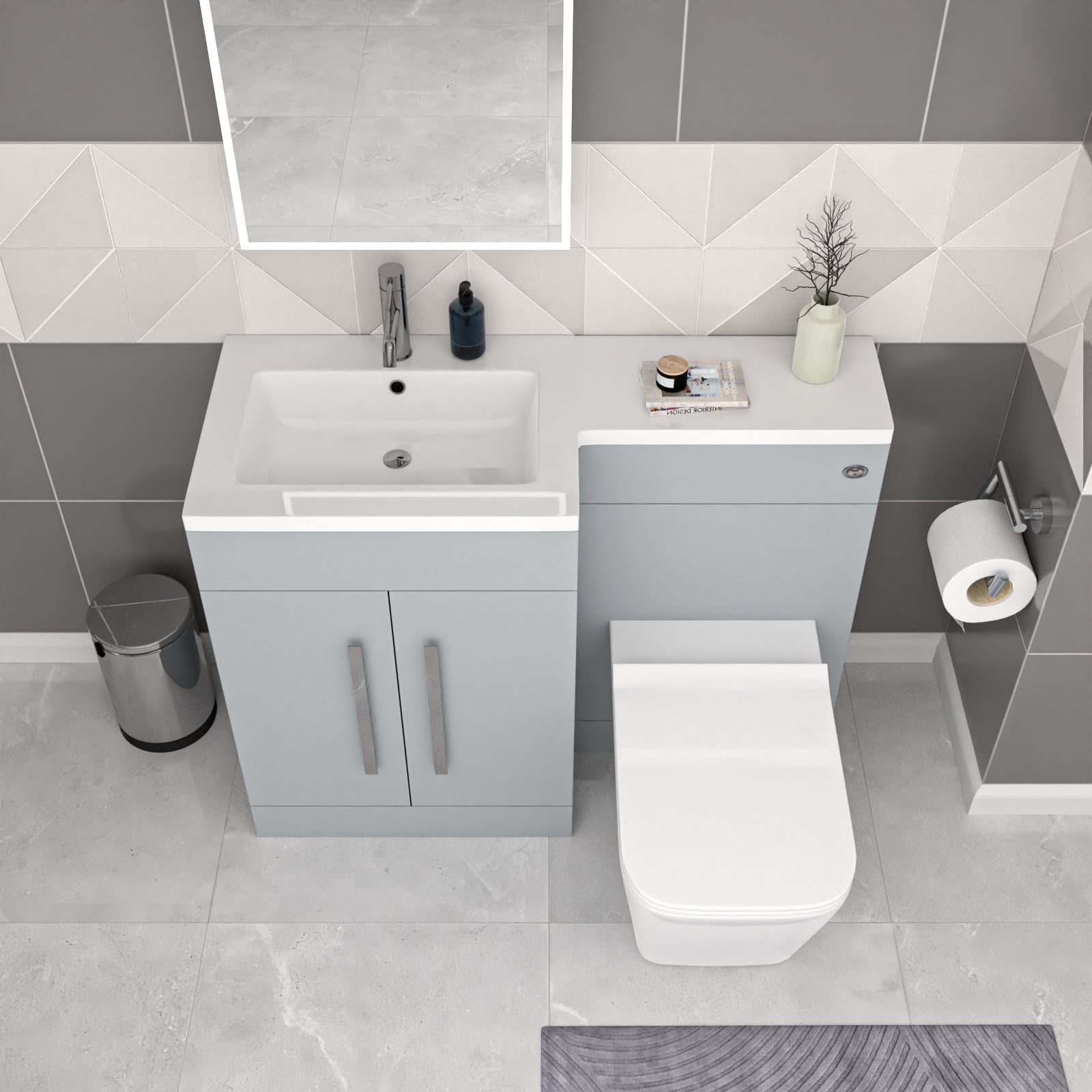Aric Matte Grey 1100mm LH Basin Sink Vanity Cabinet with BTW Toilet Flat Pack