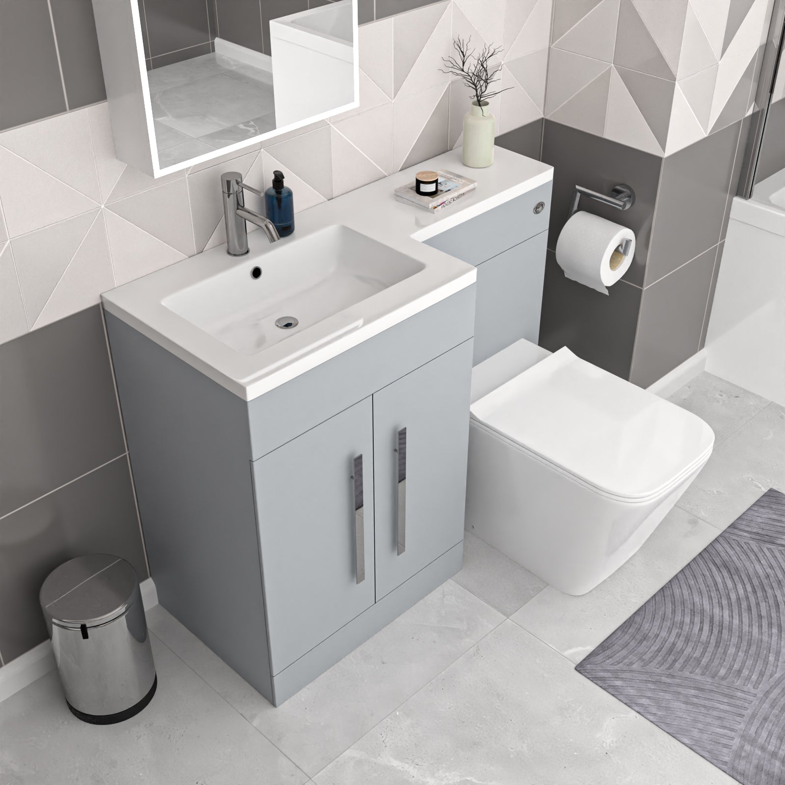Aric Matte Grey 1100mm LH Basin Sink Vanity Cabinet with BTW Toilet Flat Pack