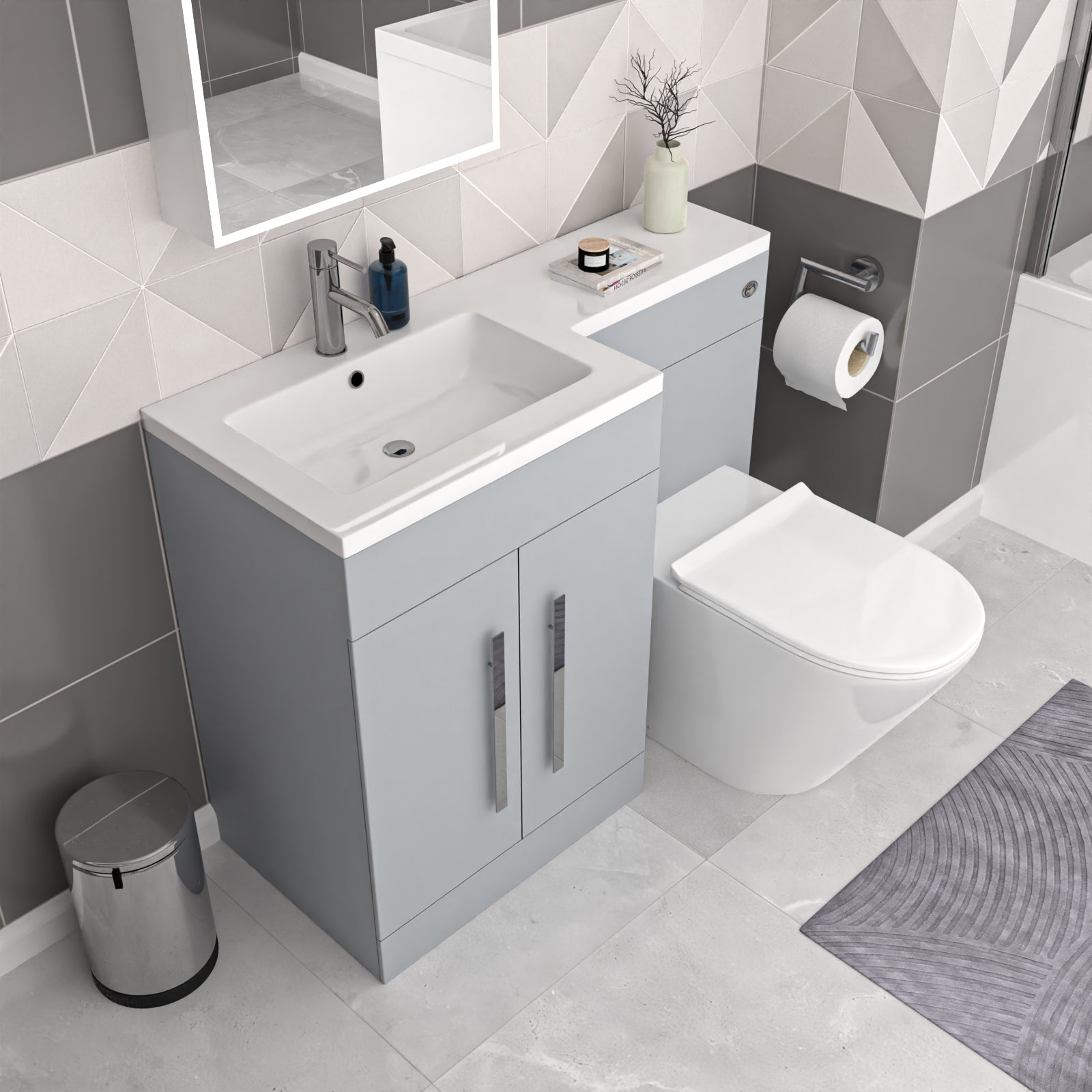 Aric Matte Grey 1100mm LH Basin Vanity Cabinet & BTW Curved Toilet