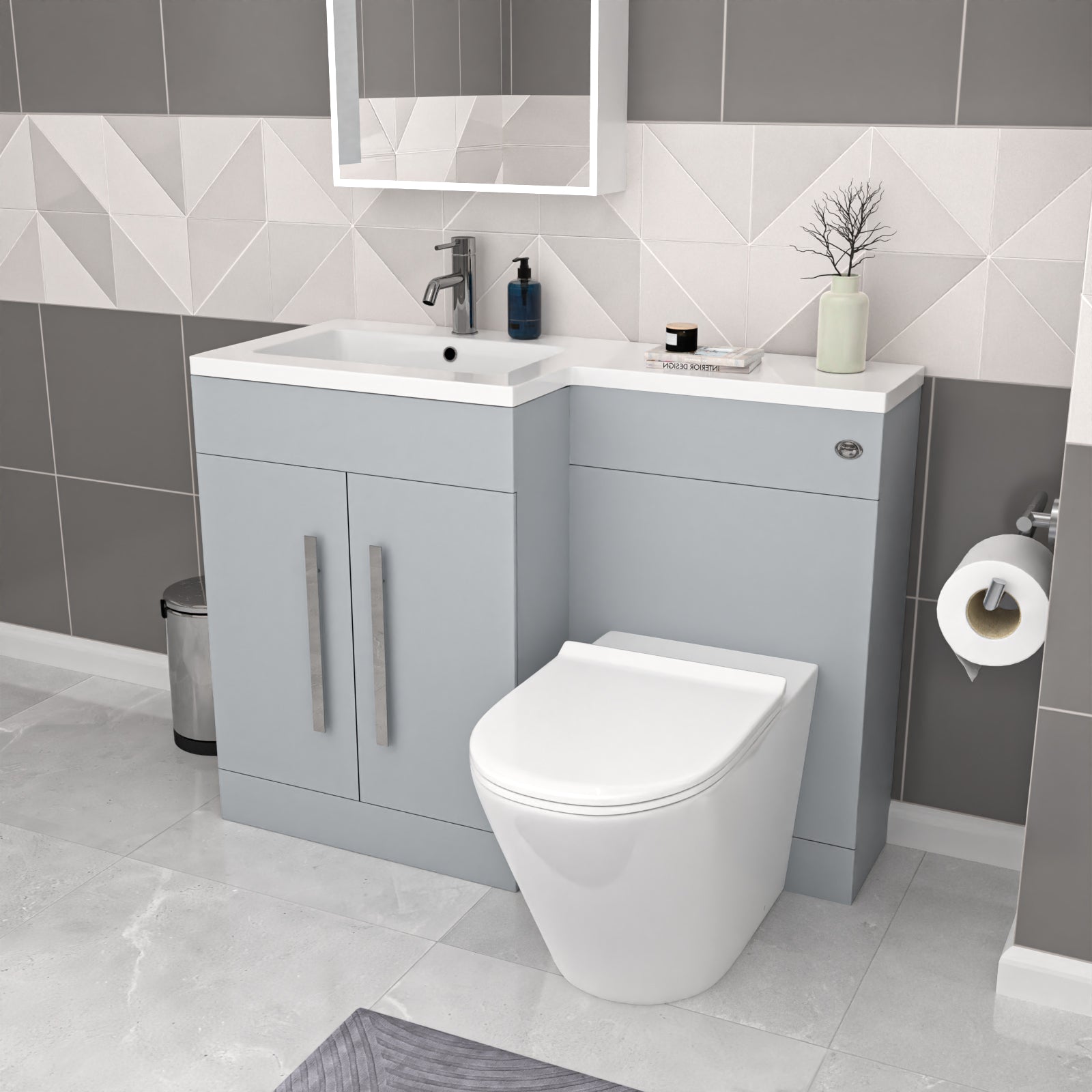 Aric Matte Grey 1100mm LH Basin Vanity Cabinet & BTW Curved Toilet