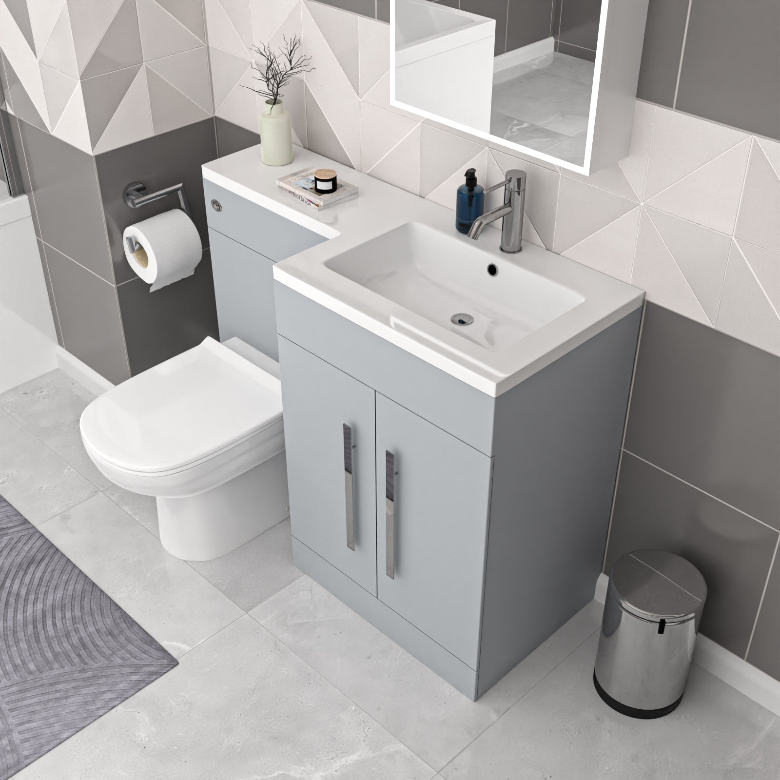 Aric Matte Grey 1100mm RH Vanity WC Unit & Modern BTW Toilet Flat Pack