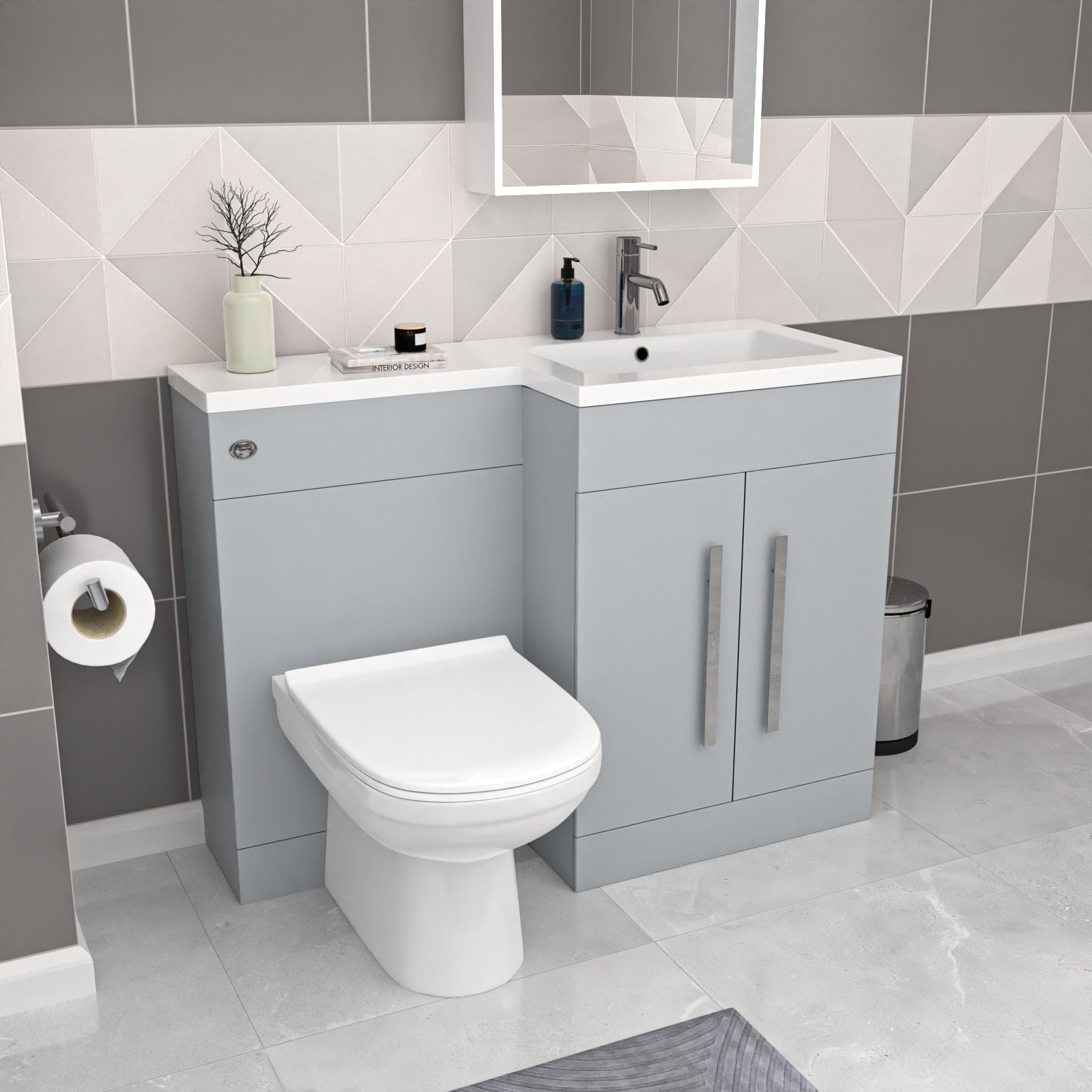 Aric Matte Grey 1100mm RH Vanity WC Unit & Modern BTW Toilet Flat Pack