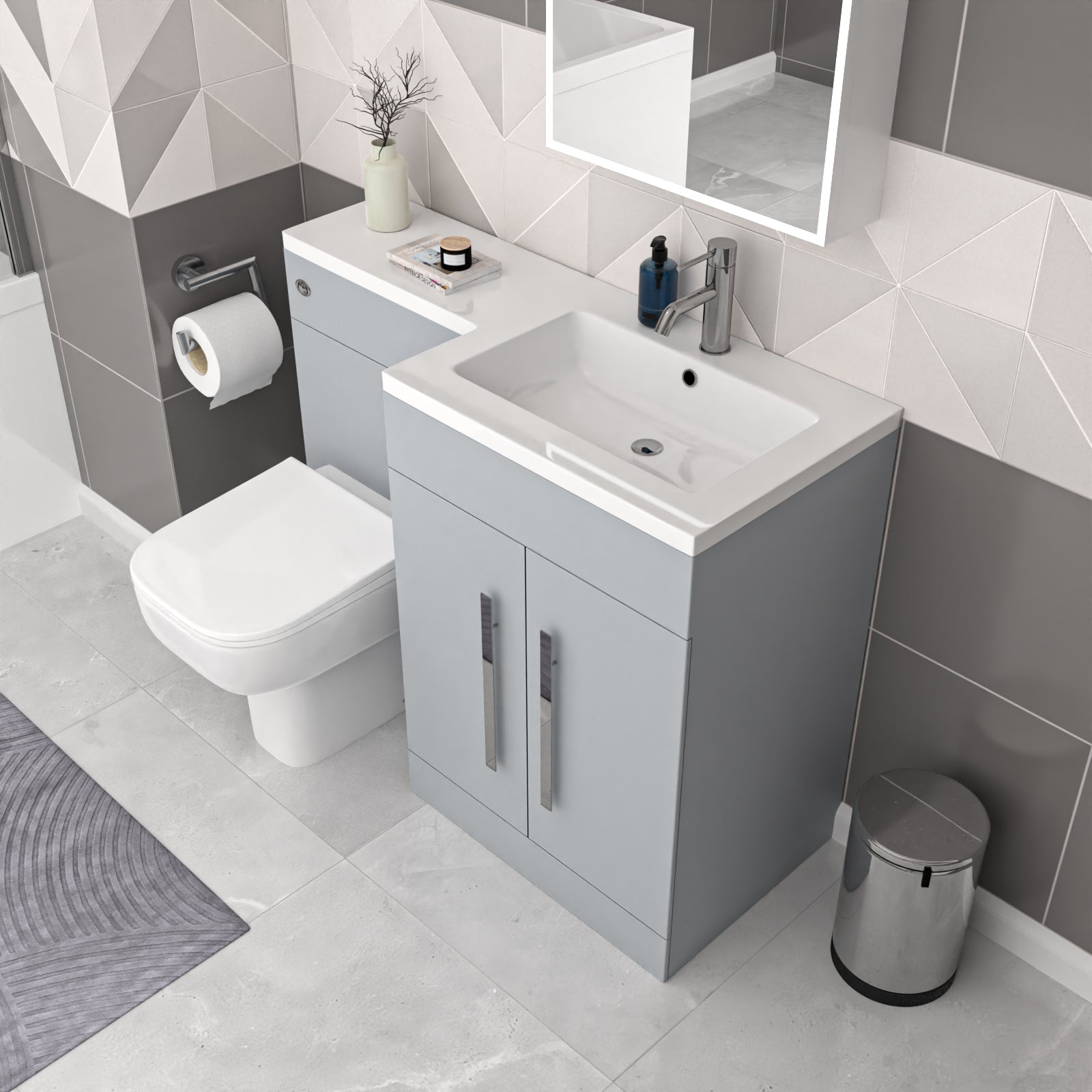 Aric Matte Grey RH Vanity Cabinet Basin Sink 1100mm & Rimless BTW WC Toilet Flat Pack