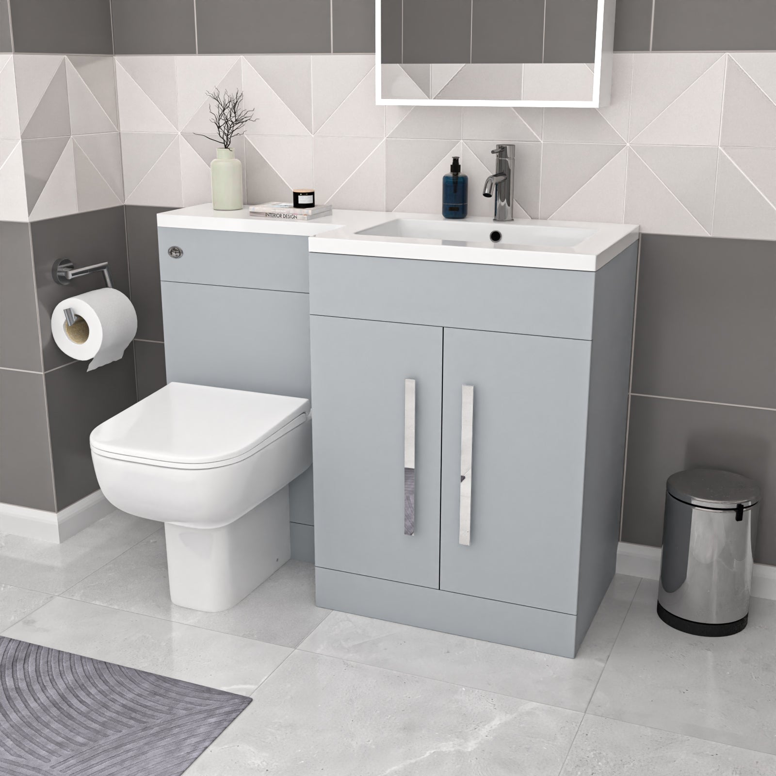 Aric Matte Grey RH Vanity Cabinet Basin Sink 1100mm & Rimless BTW WC Toilet Flat Pack