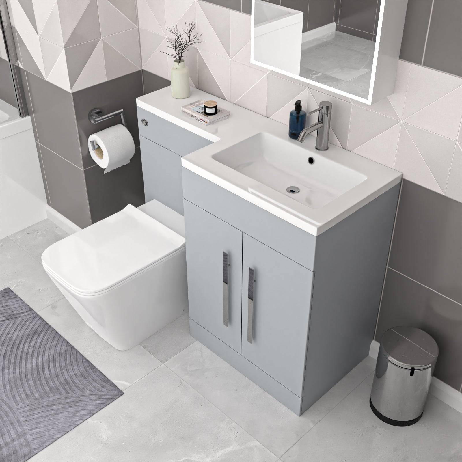 Aric Matte Grey 1100mm RH Basin Sink Vanity Cabinet with BTW Toilet