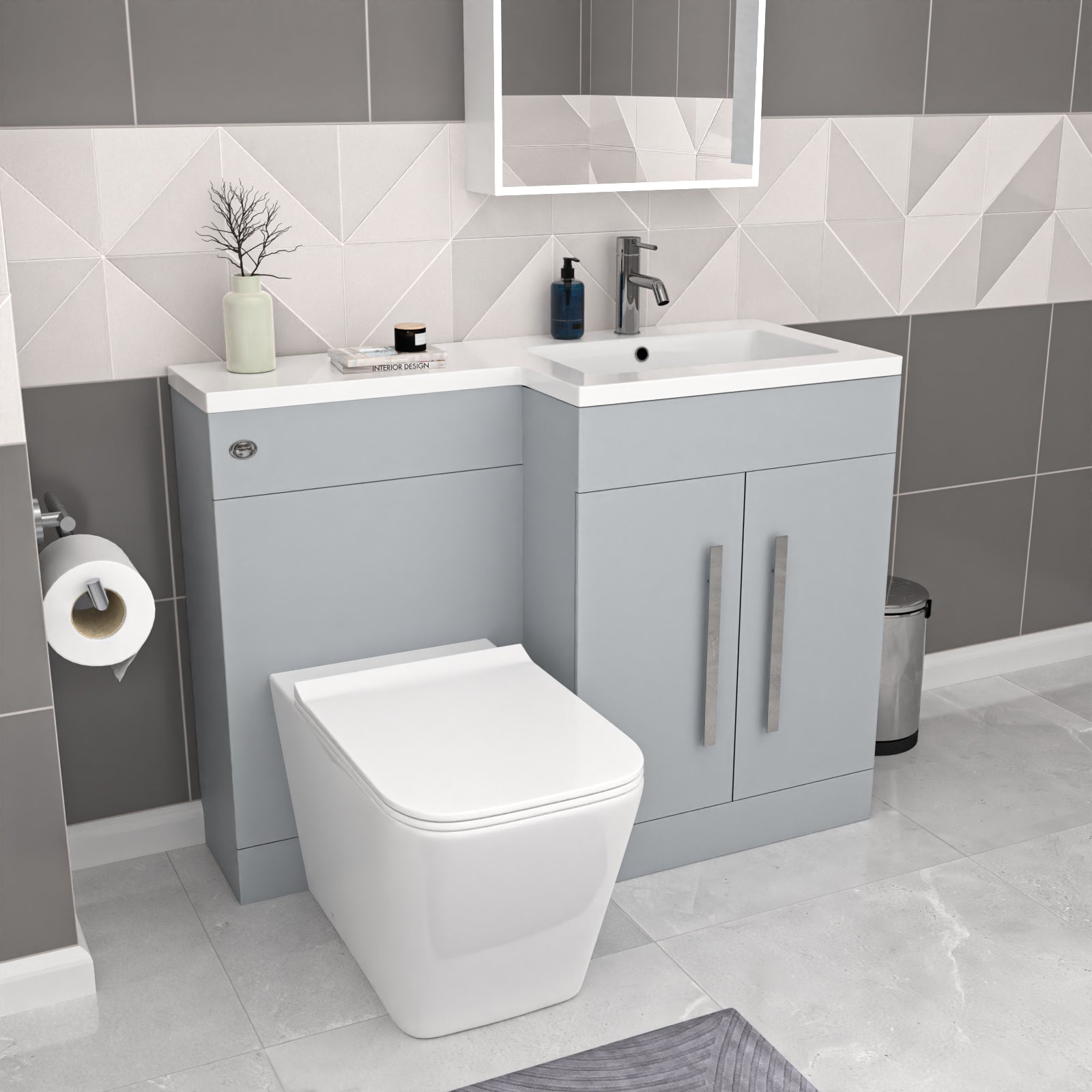 Aric Matte Grey 1100mm RH Basin Sink Vanity Cabinet with BTW Toilet
