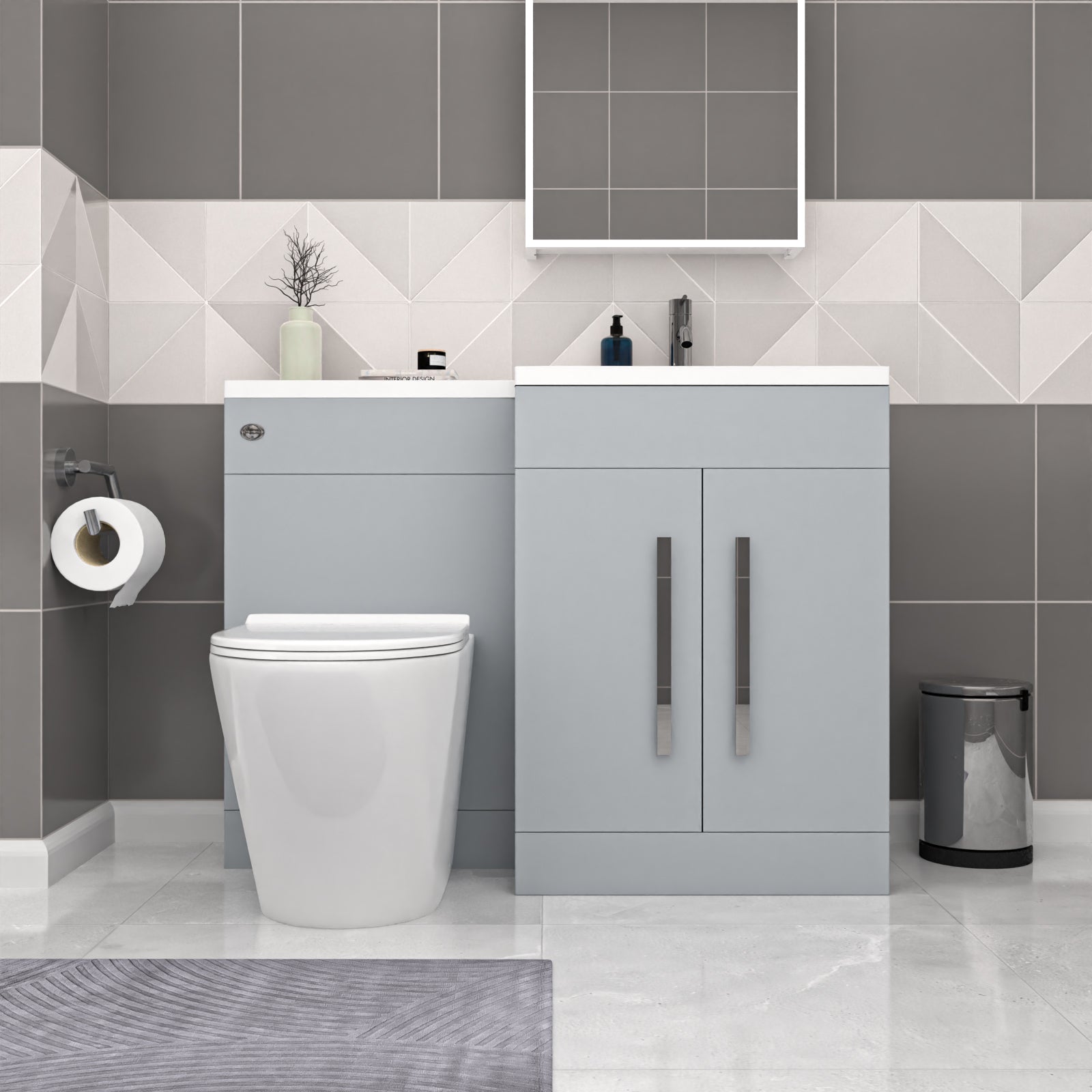 Aric Matte Grey 1100mm RH Basin Vanity Cabinet & BTW Curved Toilet