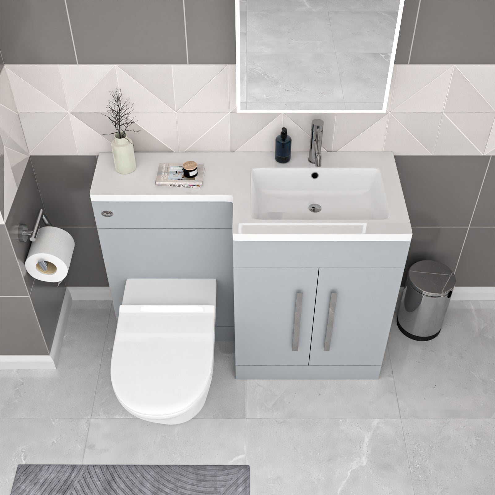 Aric Matte Grey 1100mm RH Basin Vanity Cabinet & BTW Curved Toilet