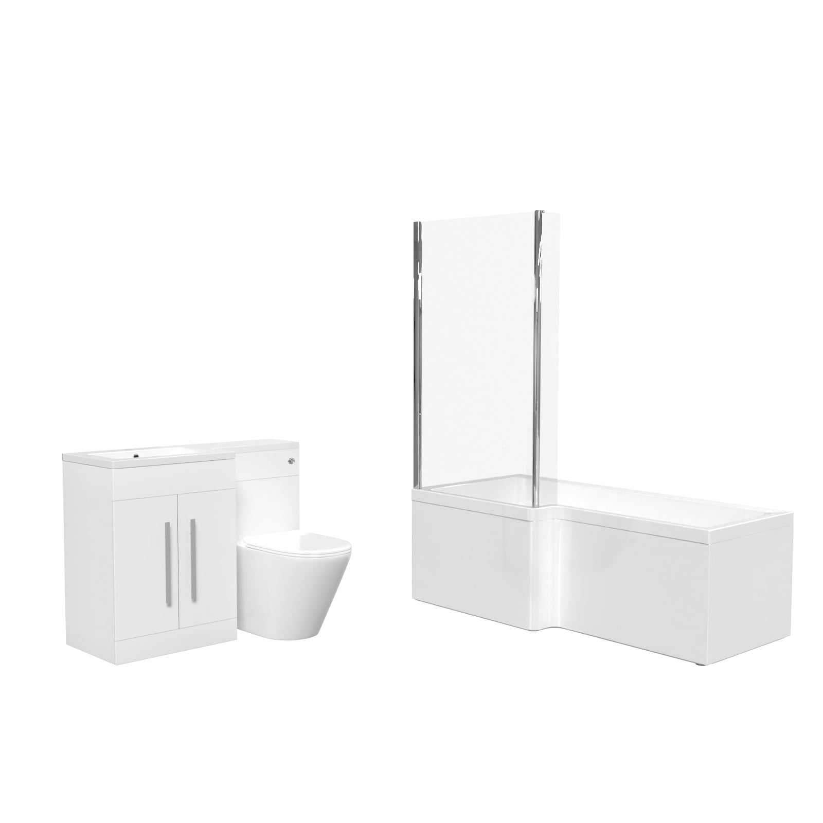 Aric White 1700mm LH Bath With Screen, Basin Vanity Unit & Modern BTW Toilet Suite