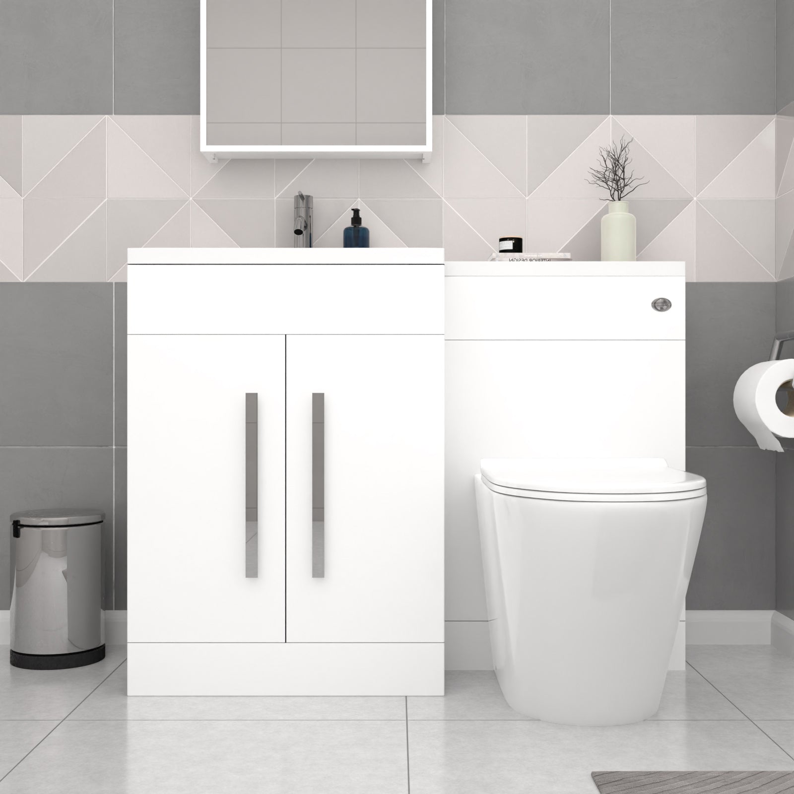 Aric White 1700mm LH Bath With Screen, Basin Vanity Unit & Modern BTW Toilet Suite