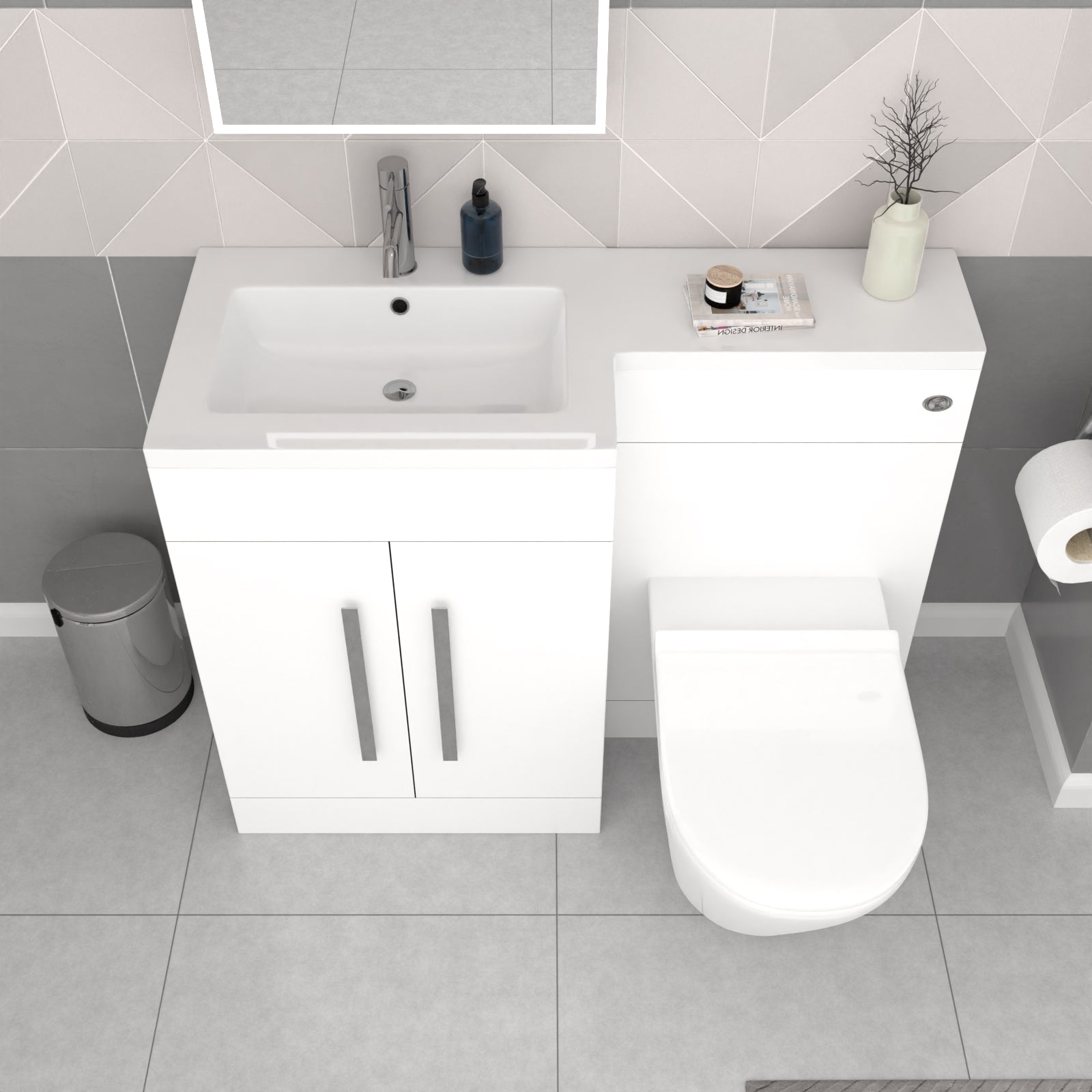 Aric White 1700mm LH Bath With Screen, Basin Vanity Unit & Modern BTW Toilet Suite