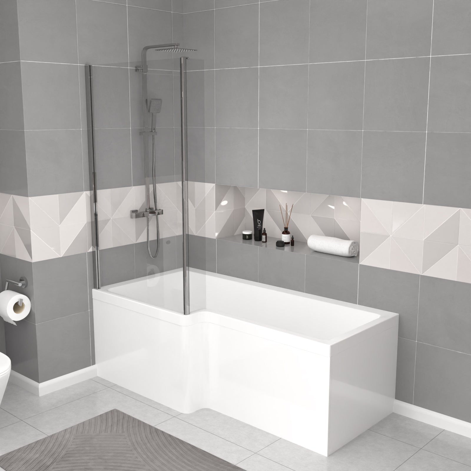 Aric White 1700mm LH Bath With Screen, Basin Vanity Unit & Modern BTW Toilet Suite