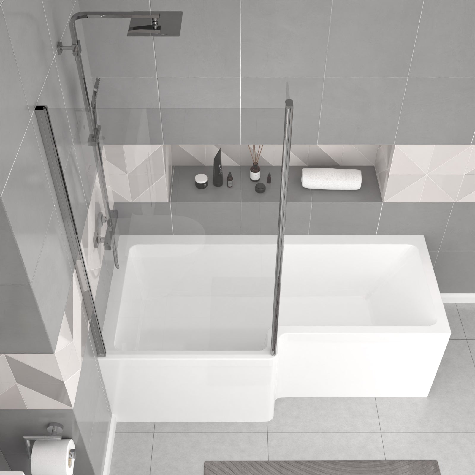 Aric White 1700mm LH Bath With Screen, Basin Vanity Unit & Modern BTW Toilet Suite