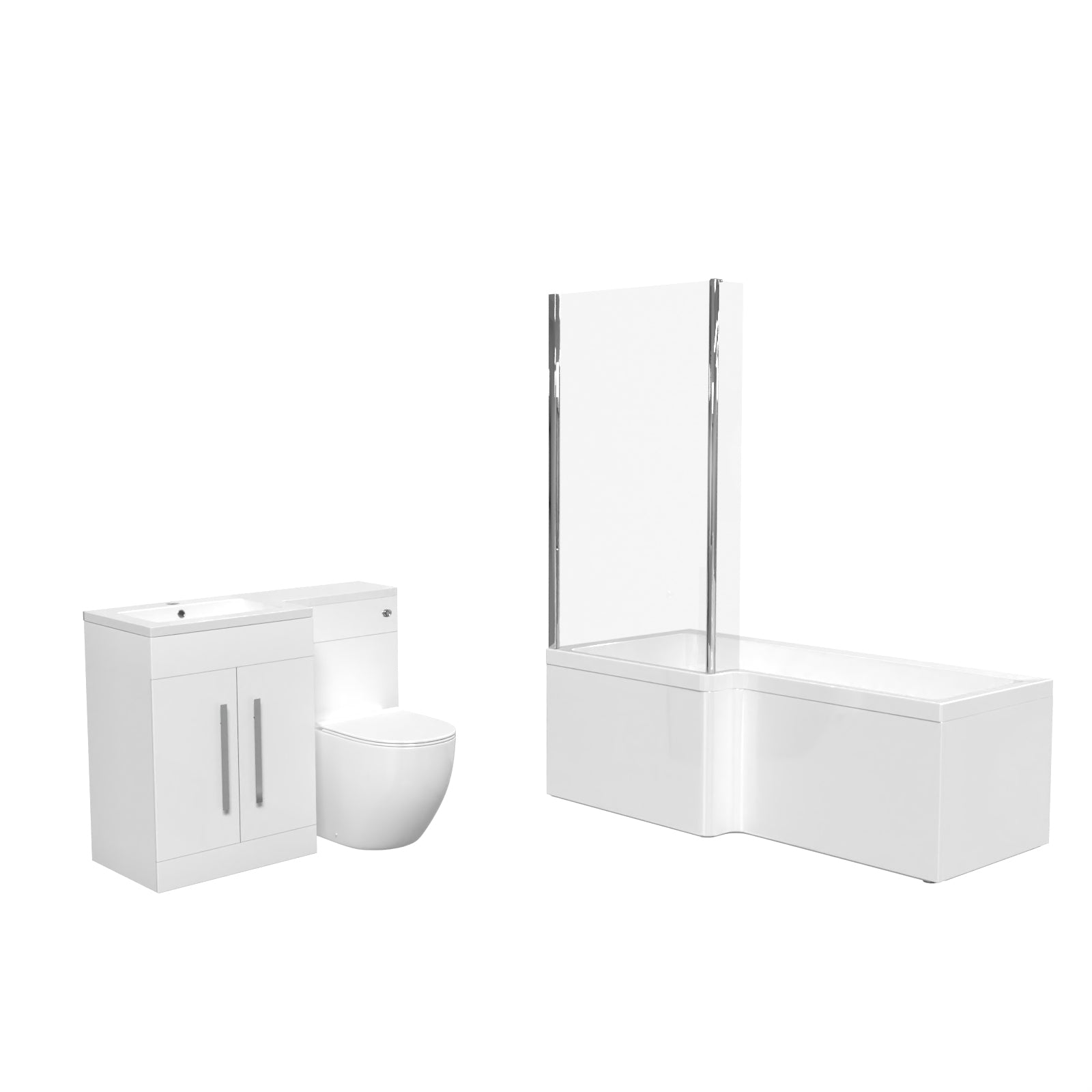 Aric White 1700mm LH Bath With Screen, Basin Vanity Unit & BTW Toilet Suite