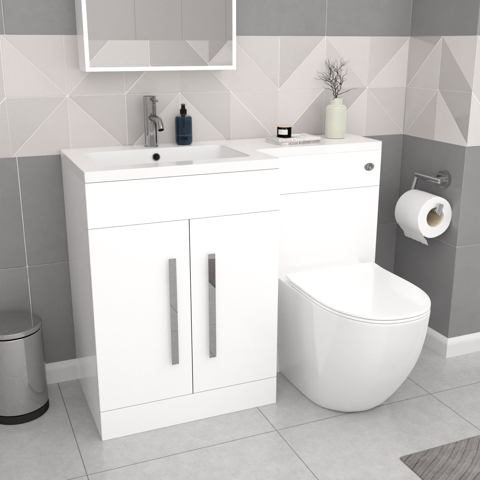 Aric White 1700mm LH Bath With Screen, Basin Vanity Unit & BTW Toilet Suite