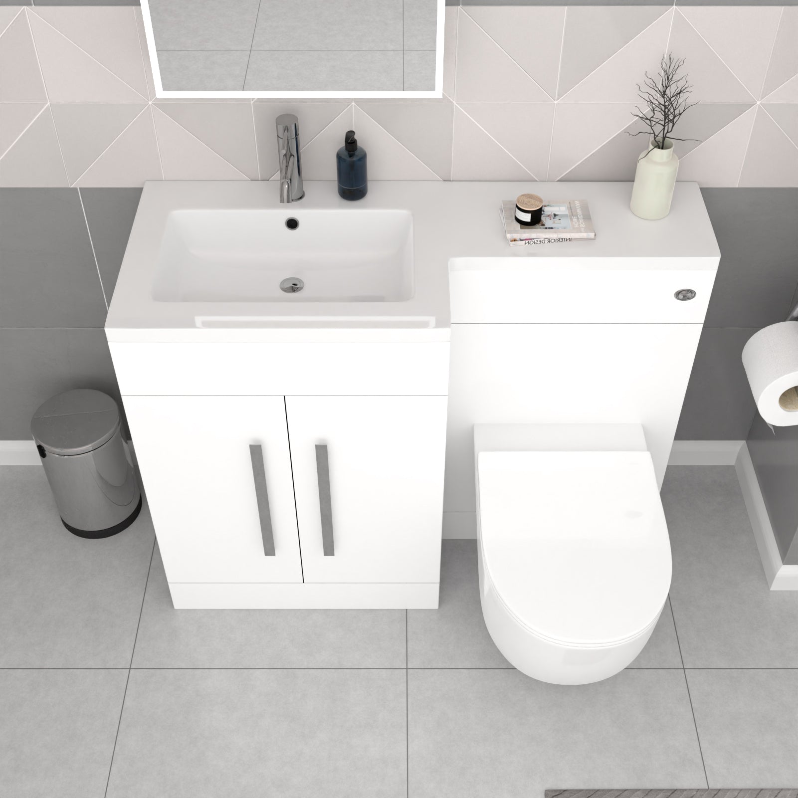 Aric White 1700mm LH Bath With Screen, Basin Vanity Unit & BTW Toilet Suite