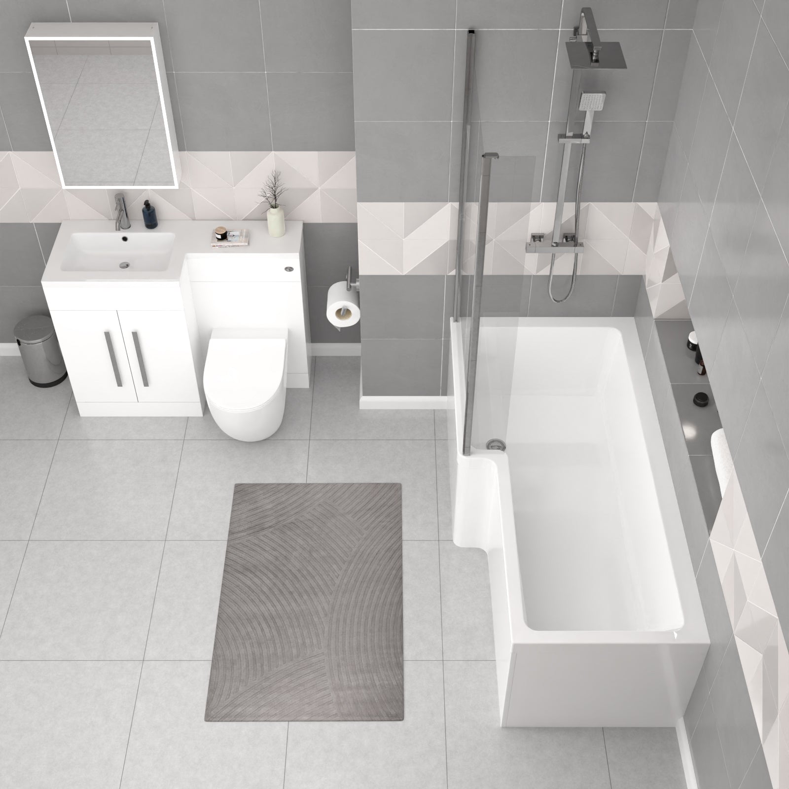 Aric White 1700mm LH Bath With Screen, Basin Vanity Unit & BTW Toilet Suite