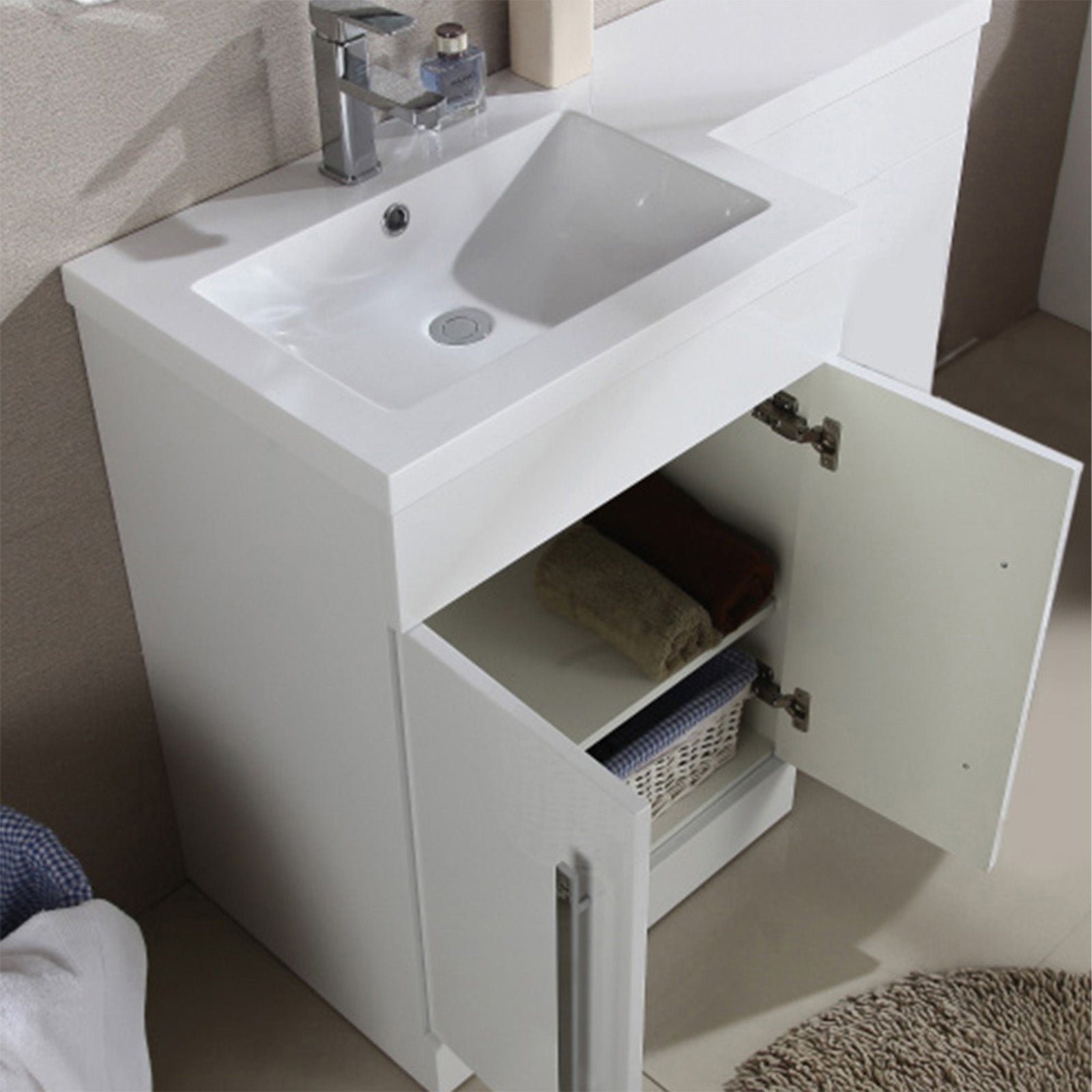 Aric White Left Hand Vanity Basin Unit, WC and Back To Wall Toilet