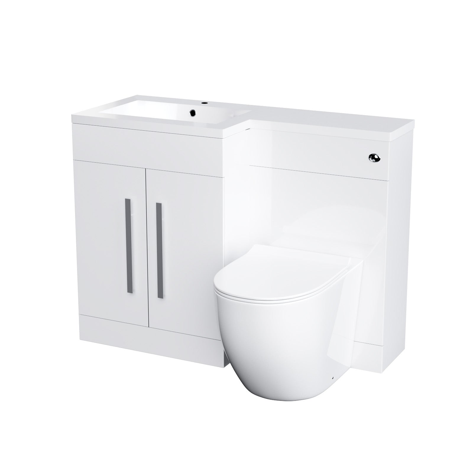 Aric White Flat Pack Left Hand Vanity Unit with Basin , Rimless BTW Toilet, WC Unit