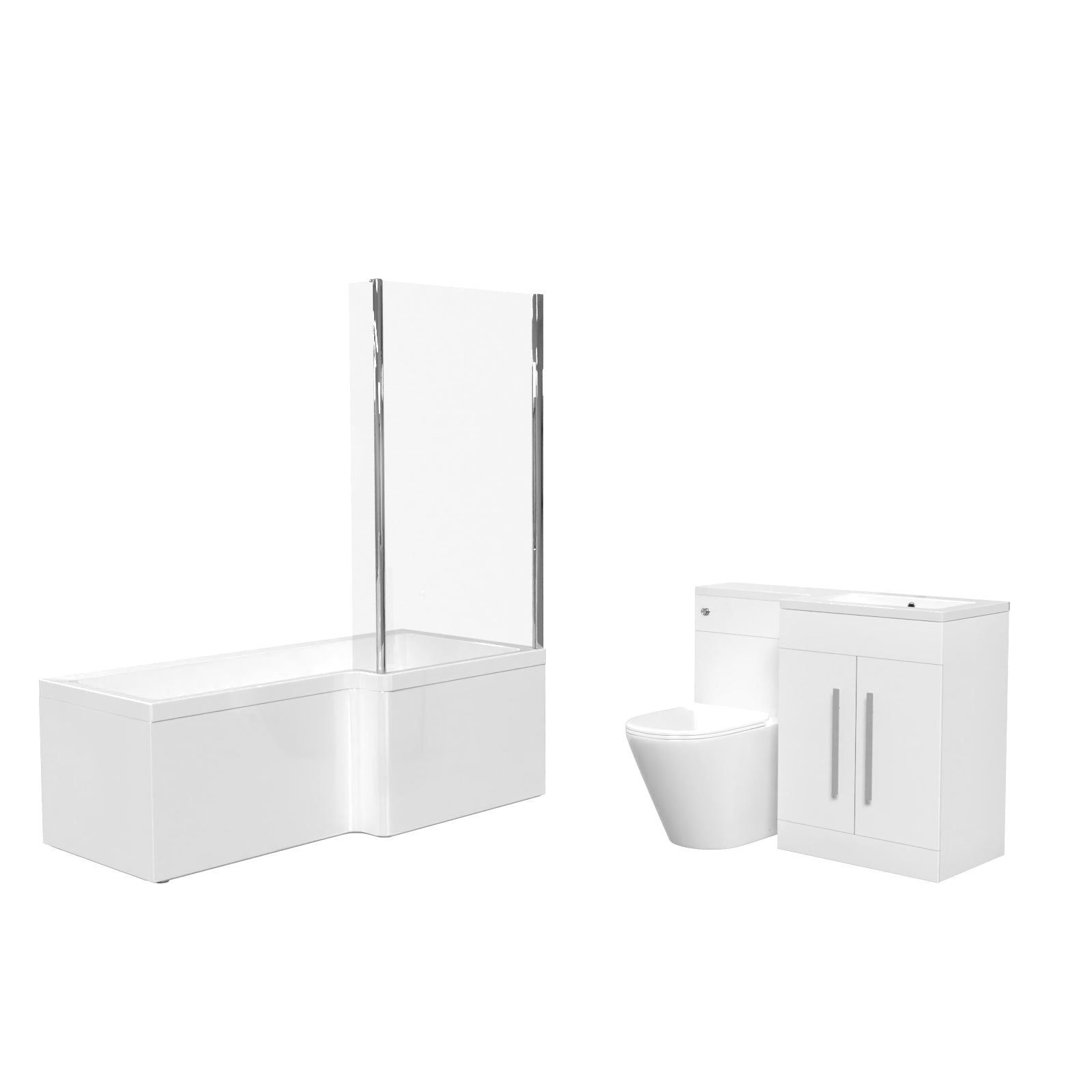 Aric White 1700mm RH Bath With Screen, Basin Vanity Unit & Modern BTW Toilet Suite