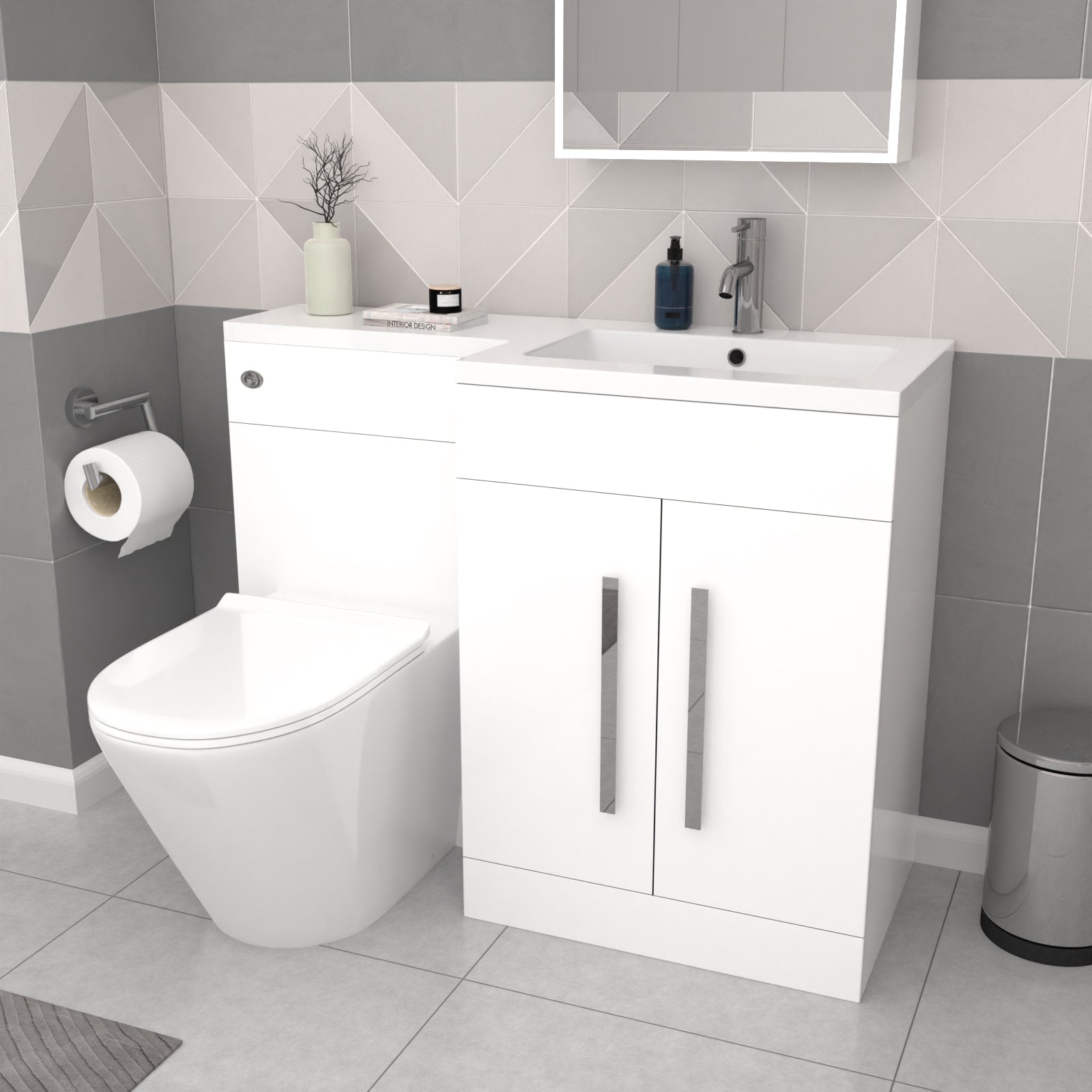 Aric White 1700mm RH Bath With Screen, Basin Vanity Unit & Modern BTW Toilet Suite