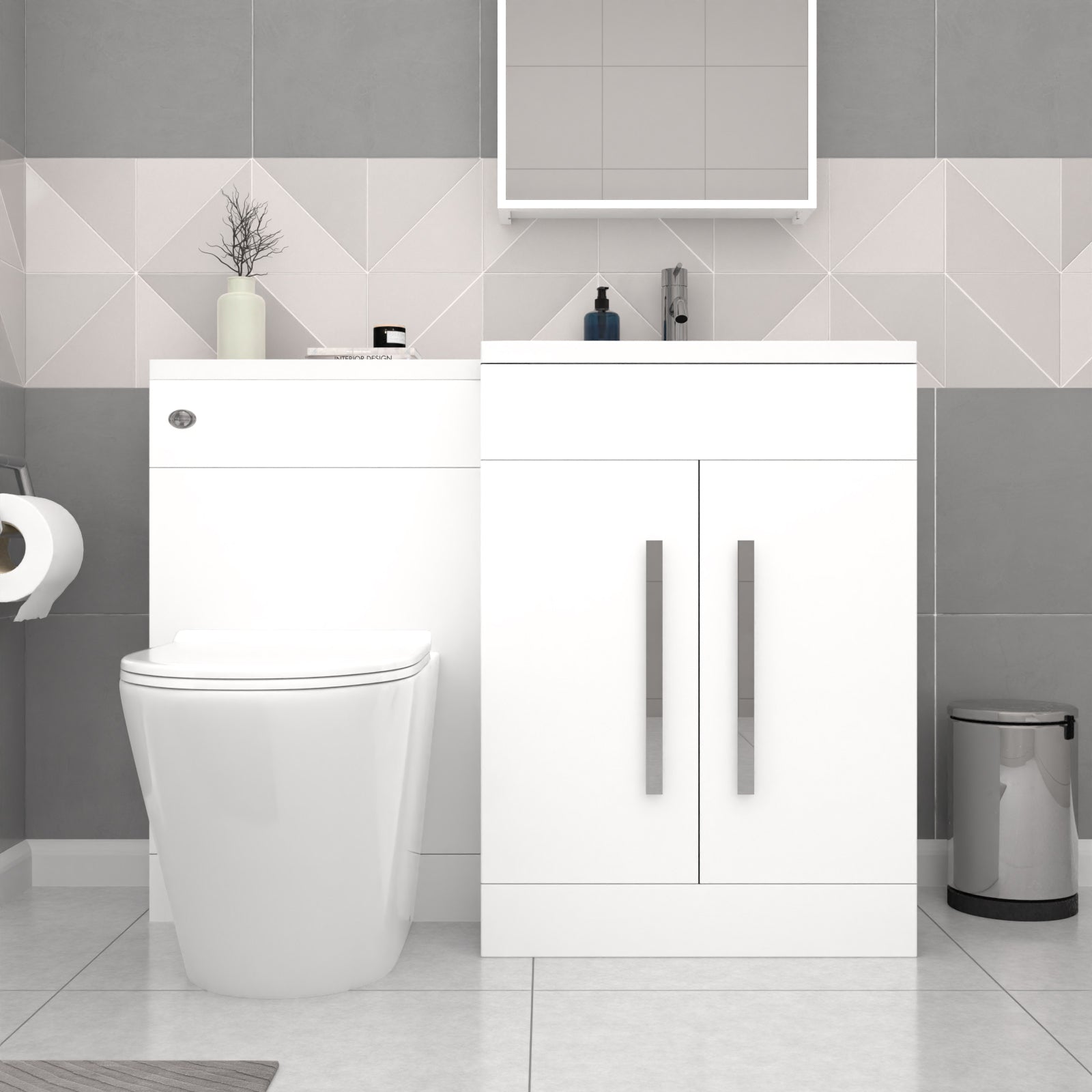 Aric White 1700mm RH Bath With Screen, Basin Vanity Unit & Modern BTW Toilet Suite