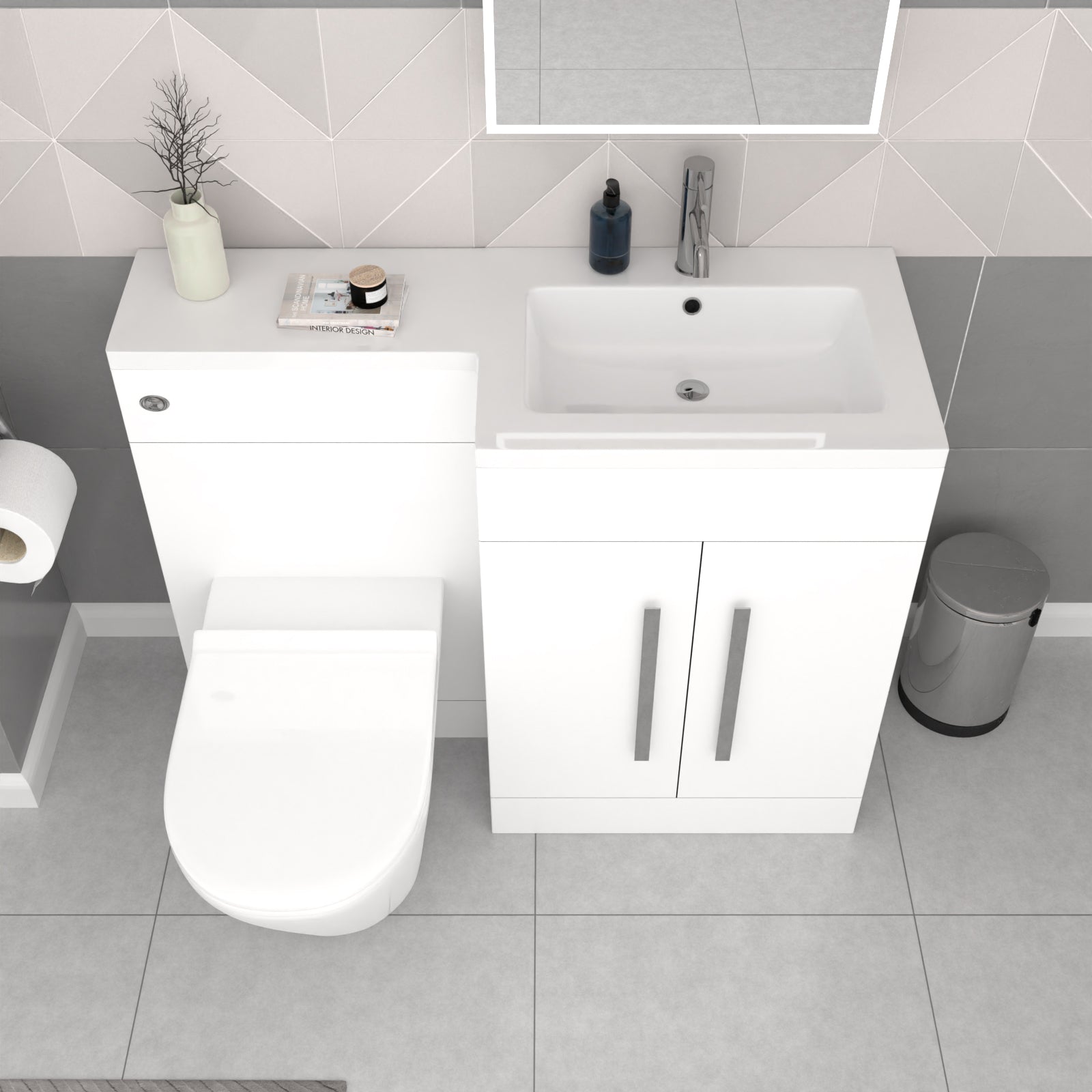 Aric White 1700mm RH Bath With Screen, Basin Vanity Unit & Modern BTW Toilet Suite