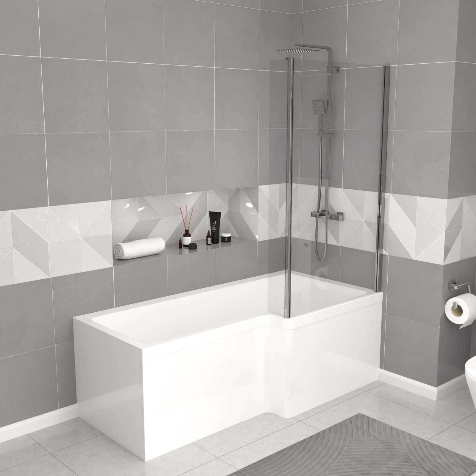 Aric White 1700mm RH Bath With Screen, Basin Vanity Unit & Modern BTW Toilet Suite