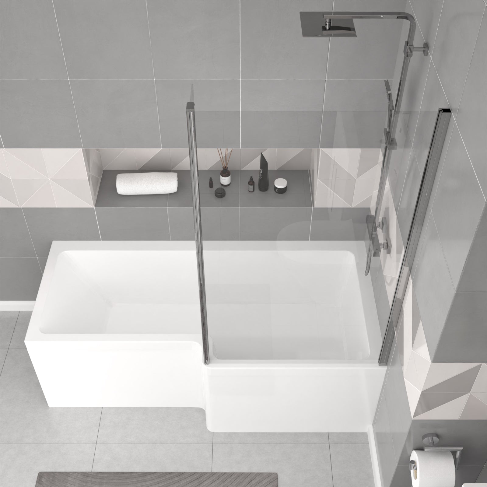 Aric White 1700mm RH Bath With Screen, Basin Vanity Unit & Modern BTW Toilet Suite