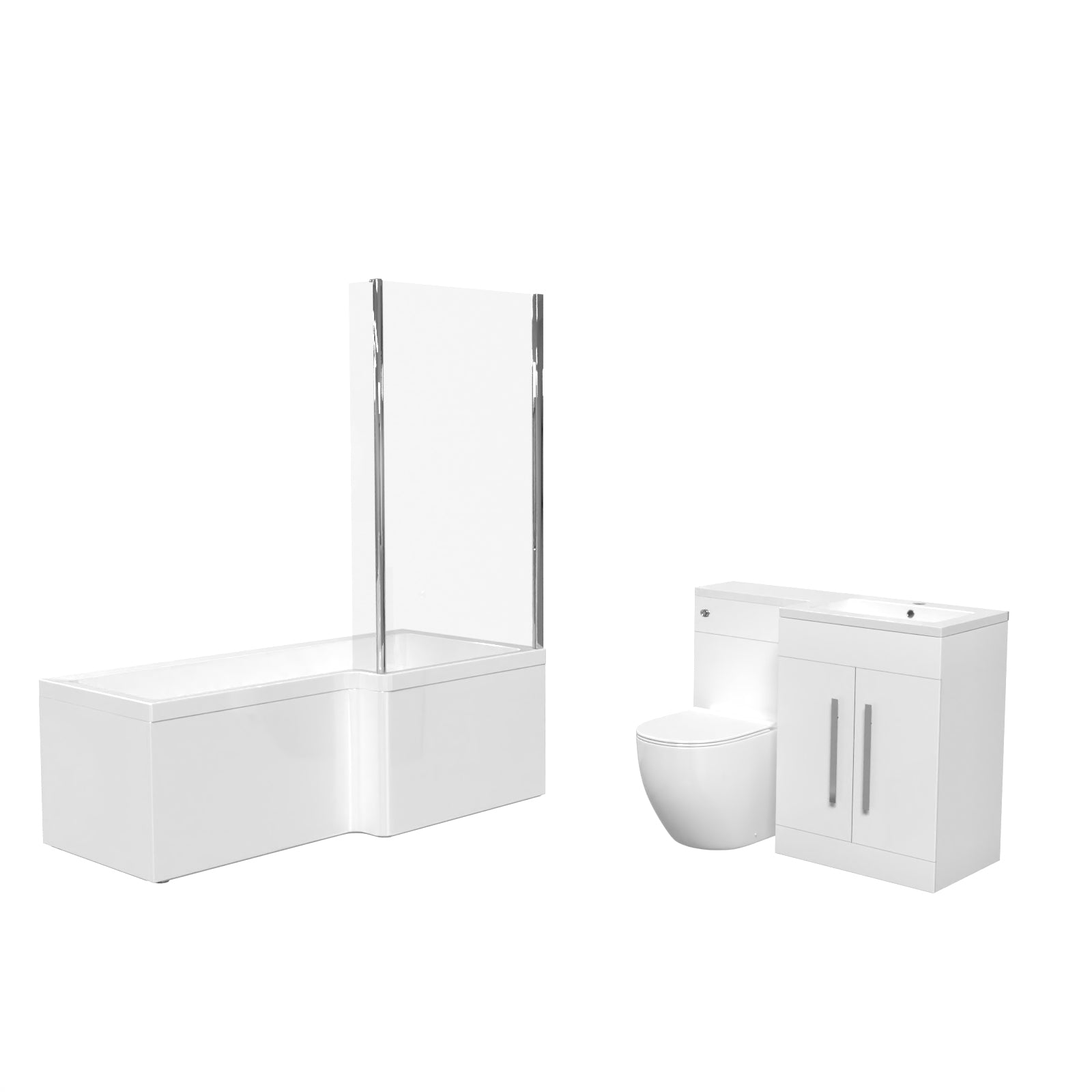 Aric White 1700mm RH Bath With Screen, Basin Vanity Unit & BTW Toilet Suite