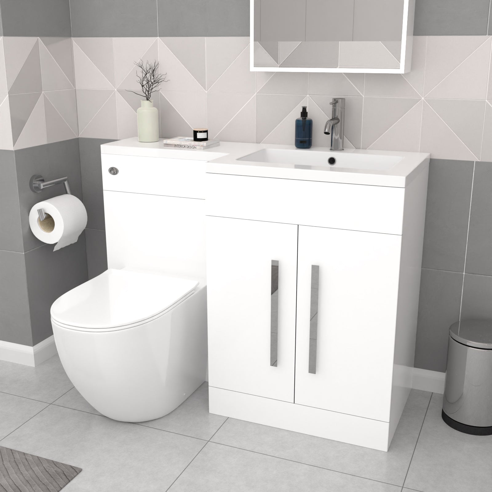 Aric White 1700mm RH Bath With Screen, Basin Vanity Unit & BTW Toilet Suite