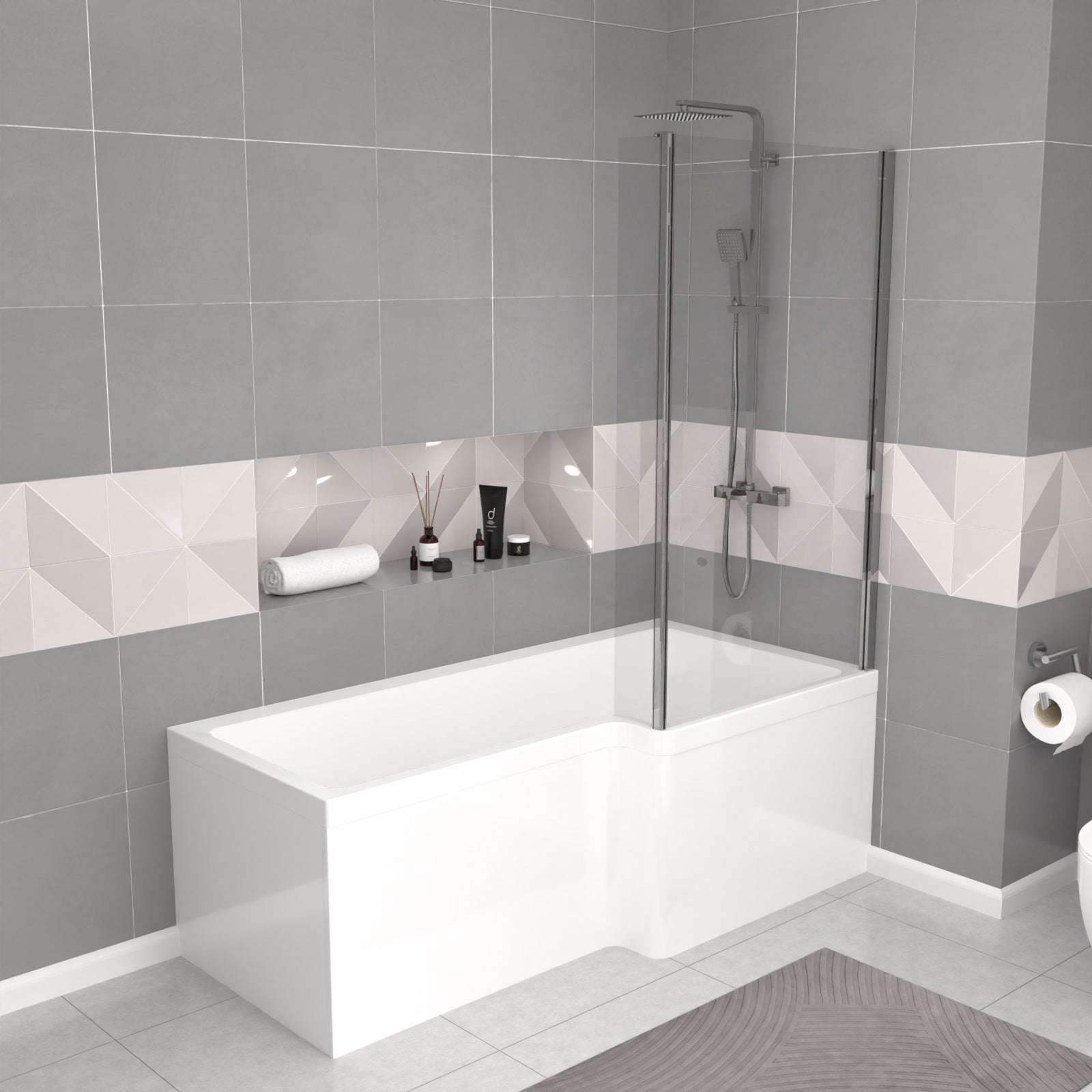 Aric White 1700mm RH Bath With Screen, Basin Vanity Unit & BTW Toilet Suite