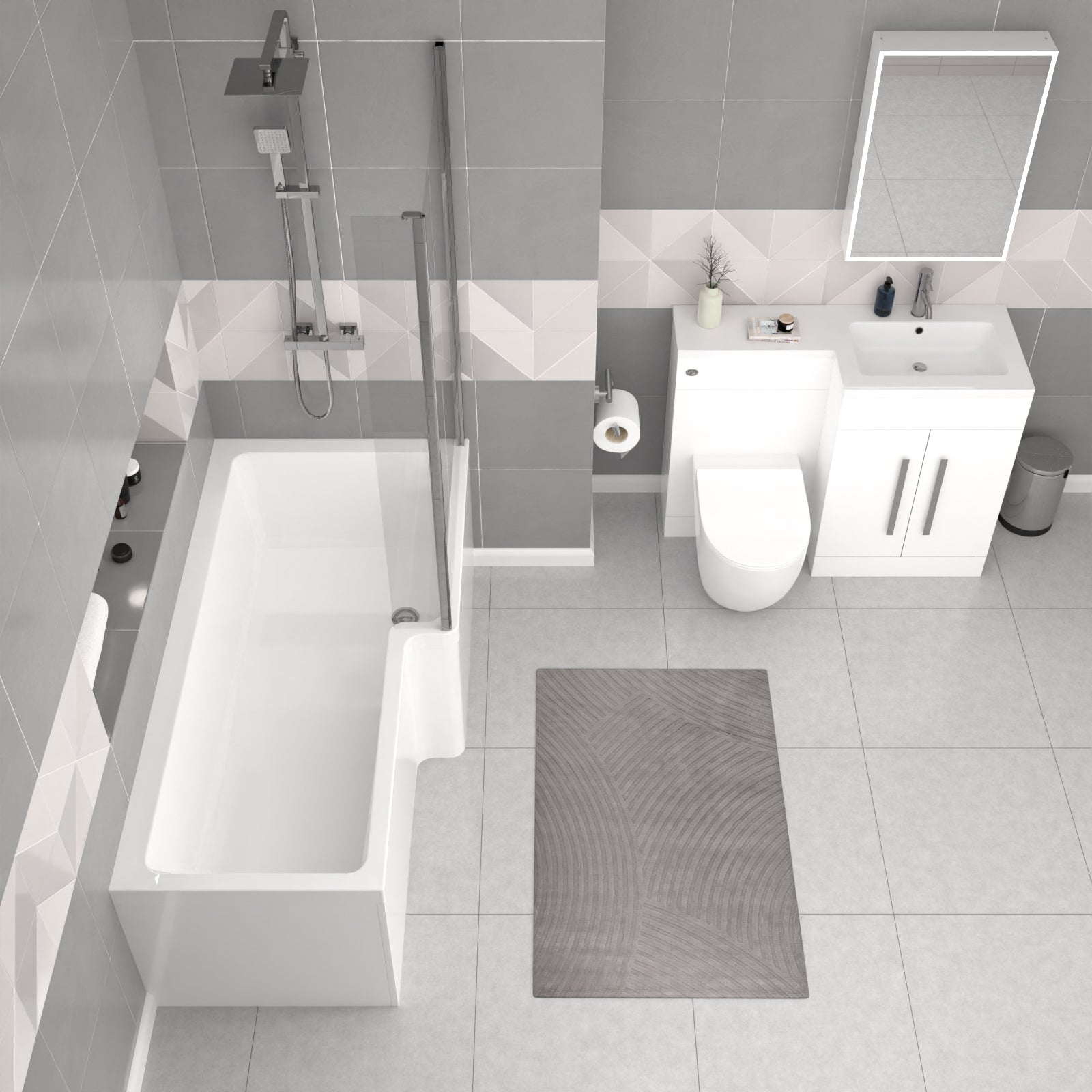 Aric White 1700mm RH Bath With Screen, Basin Vanity Unit & BTW Toilet Suite