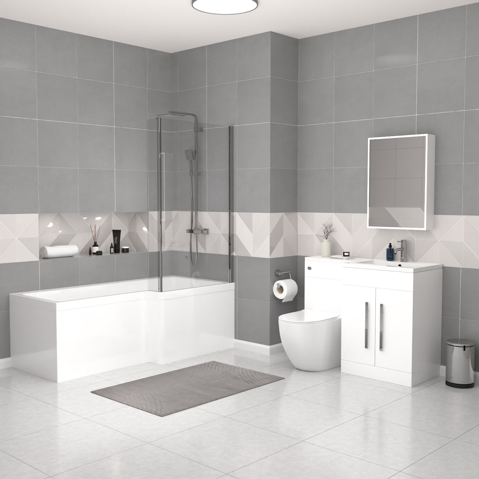 Aric White 1700mm RH Bath With Screen, Basin Vanity Unit & BTW Toilet Suite