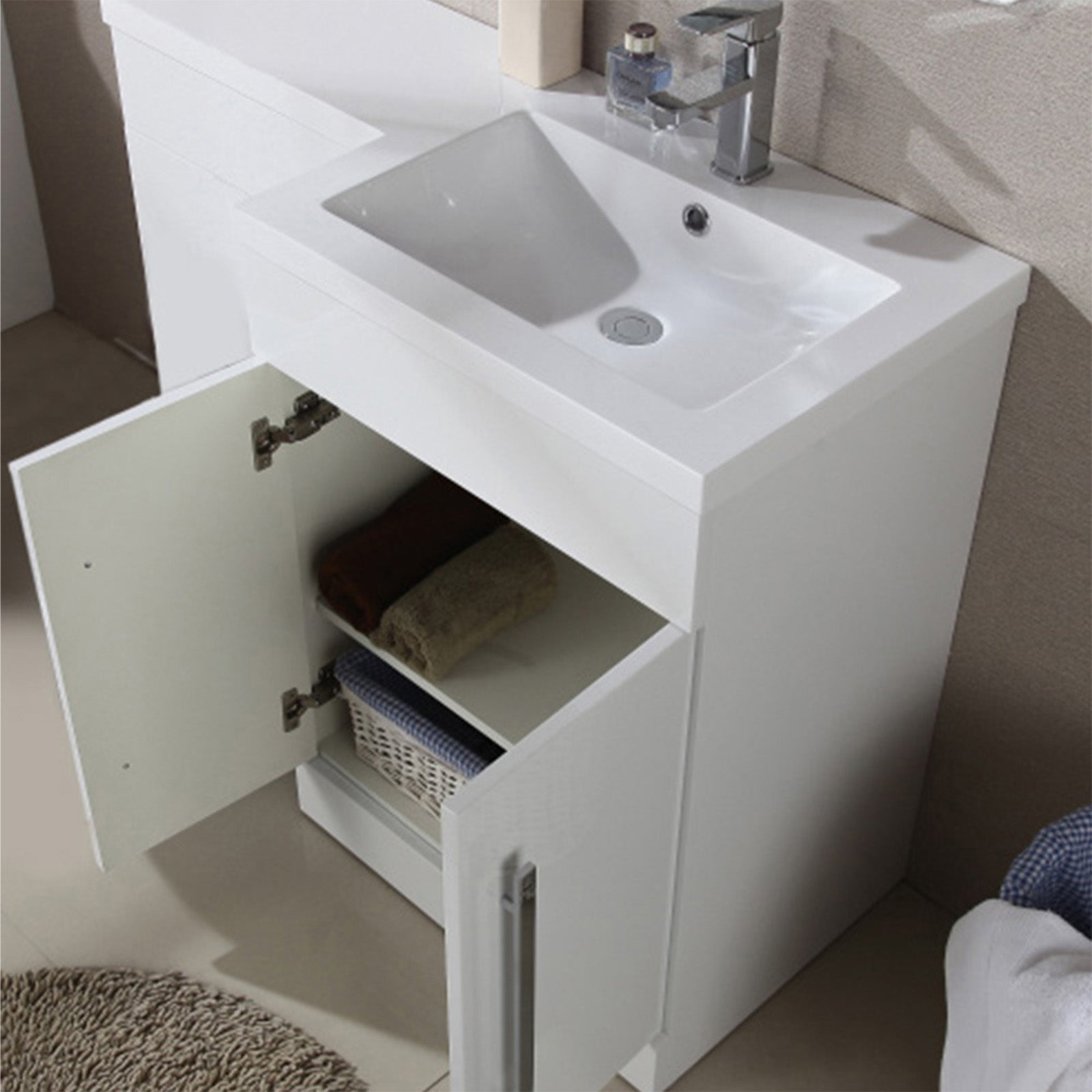 Aric White Right Hand Vanity Basin Unit, WC and Back To Wall Toilet
