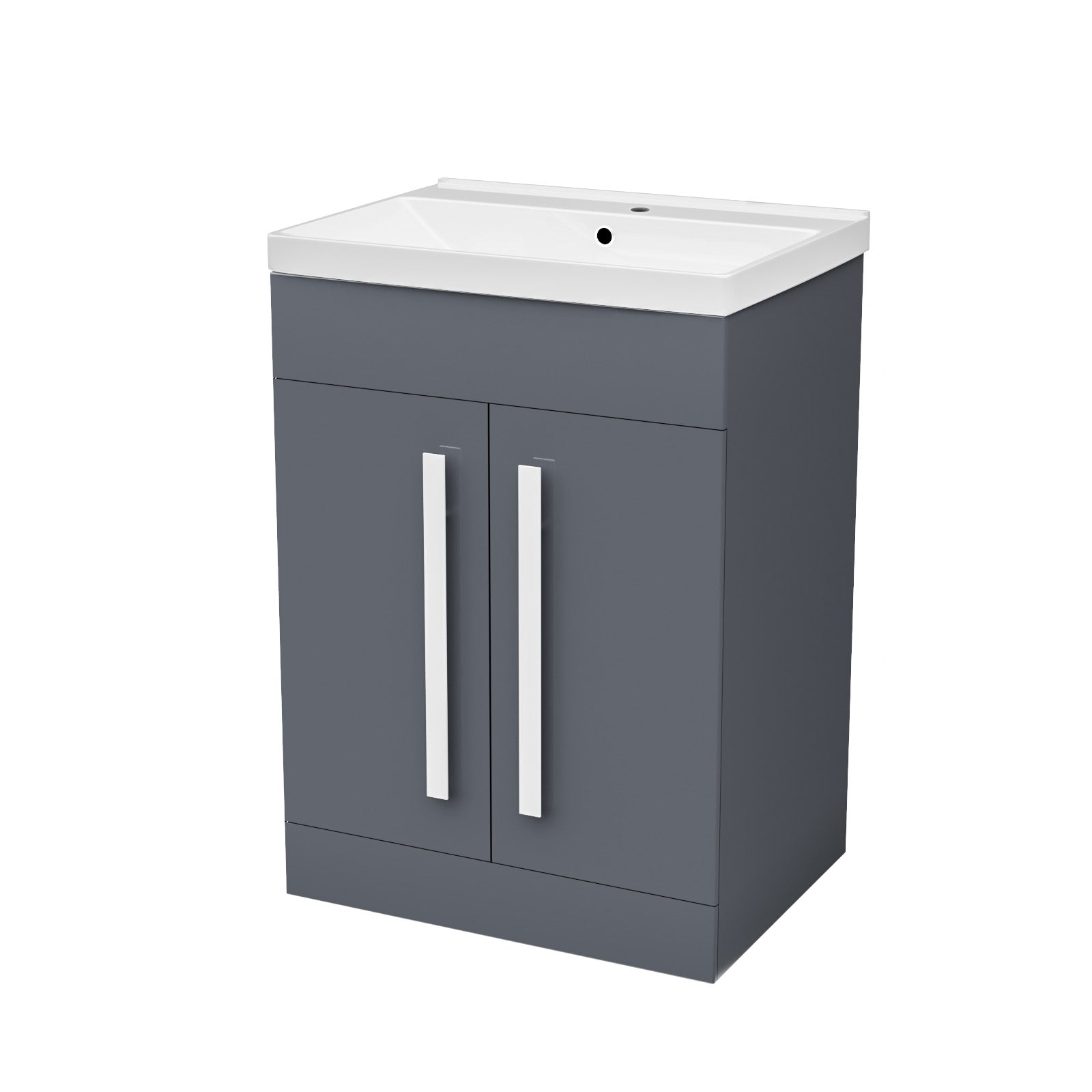 Dark Grey 600mm Gloss Bathroom Basin Sink Cabinet & Ceramic Basin Flat Pack