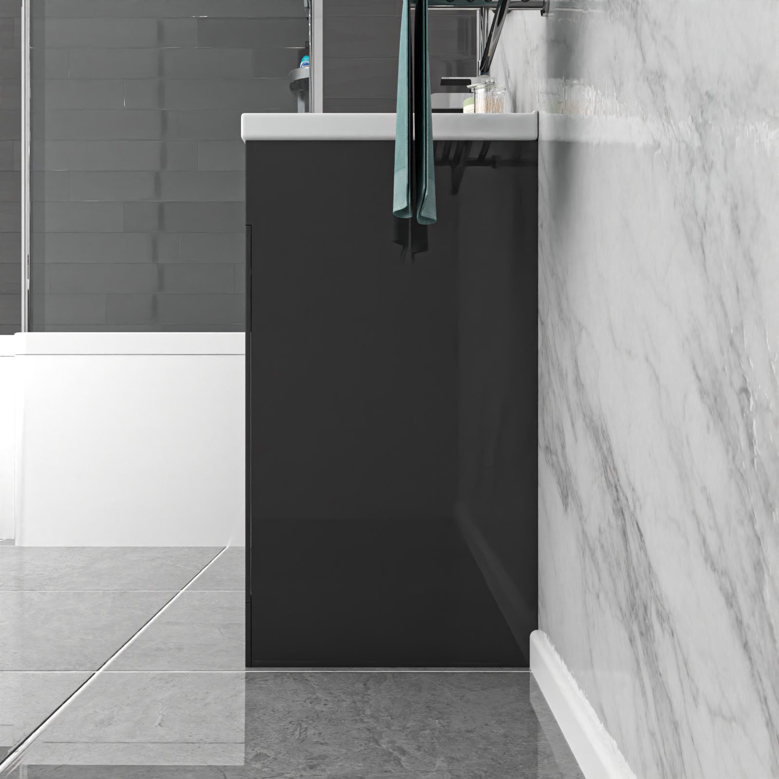 Dark Grey 600mm Gloss Bathroom Basin Sink Cabinet & Ceramic Basin