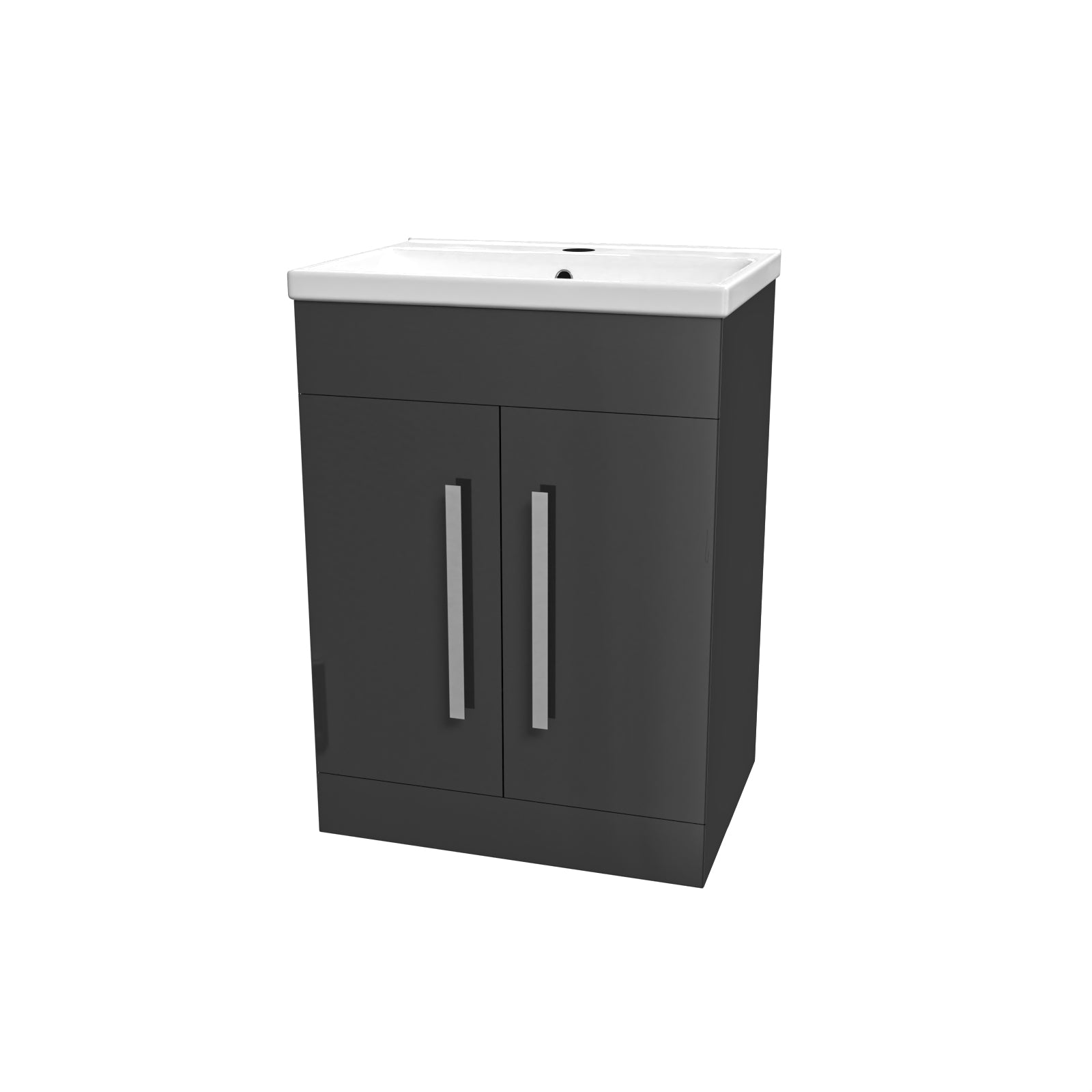 Dark Grey 600mm Gloss Bathroom Basin Sink Cabinet & Ceramic Basin