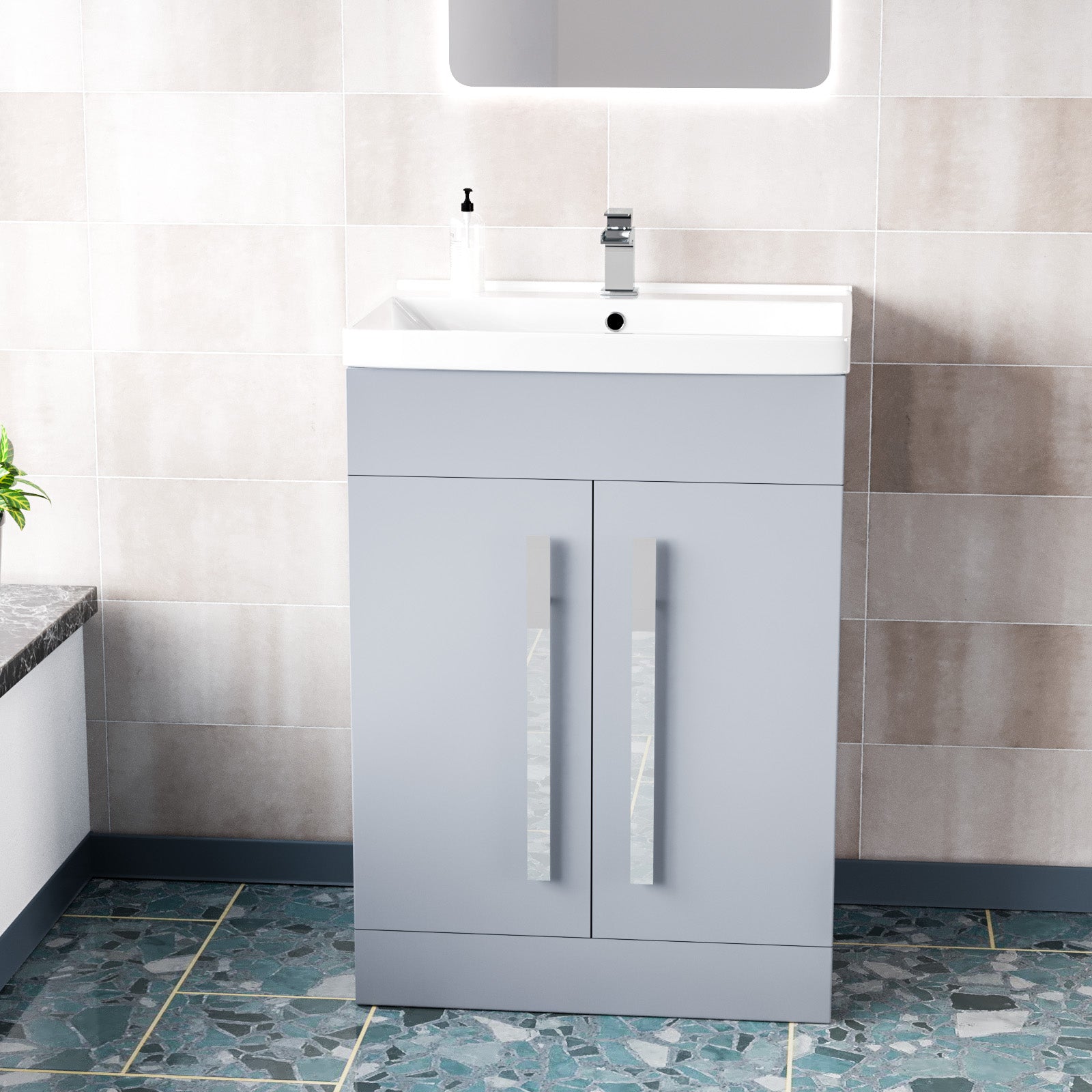 Matte Grey 600mm Bathroom Basin Sink Cabinet & Ceramic Basin Flat Pack