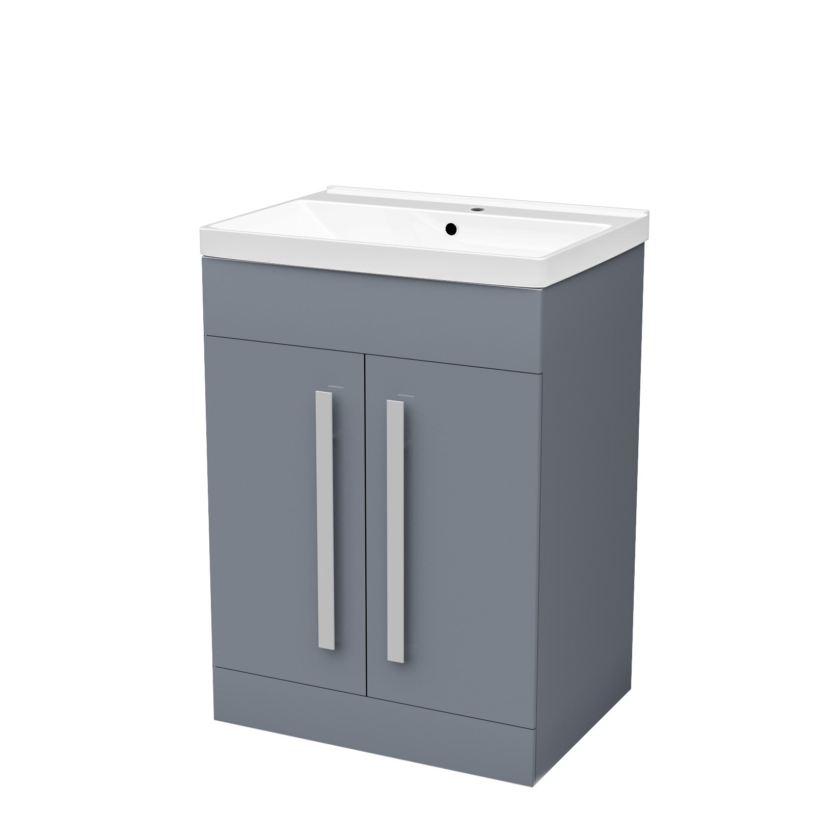Grey 600mm Gloss Bathroom Basin Sink Cabinet & Ceramic Basin Flat Pack