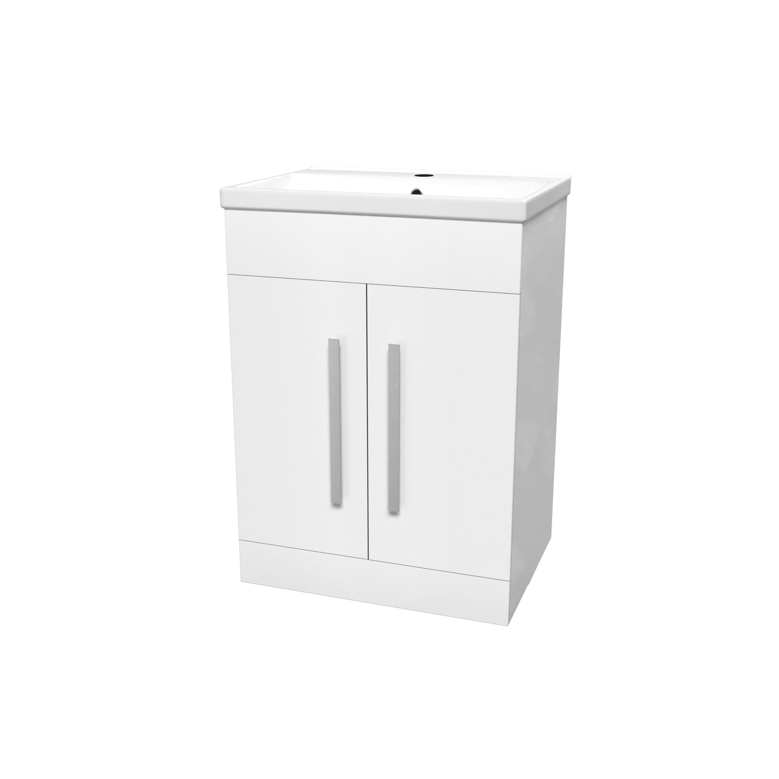 White 600mm Gloss Bathroom Basin Sink Cabinet & Ceramic Basin