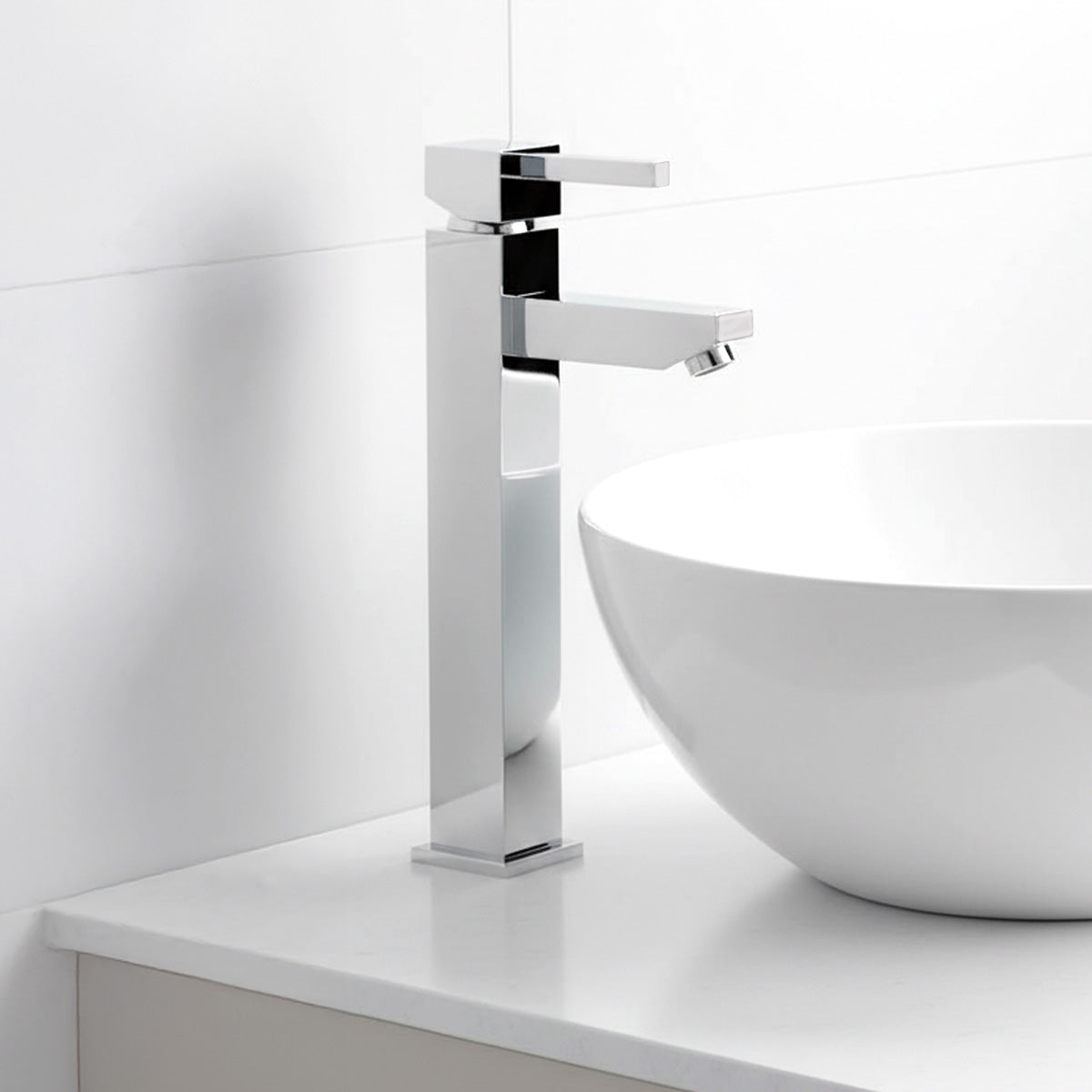 Chrome Square Modern Tall Basin Mixer Tap