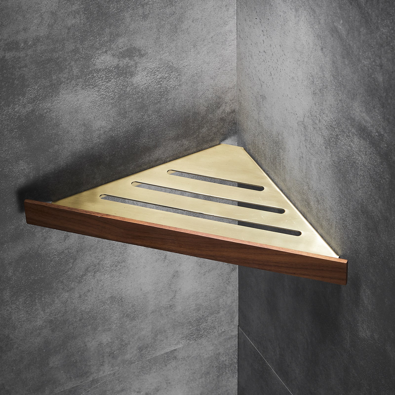 Abloh Luxury Corner Shelf Wooden Walnut & Gold