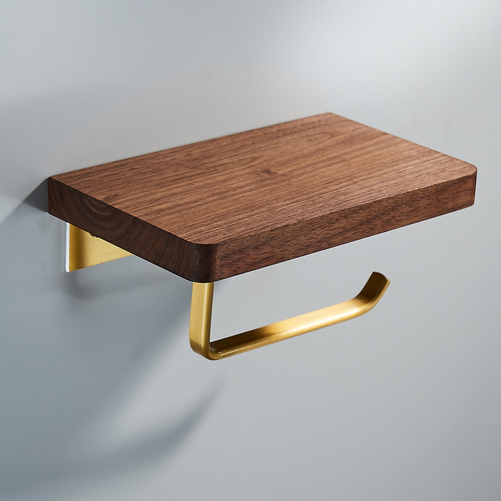 Abloh Luxury Single Toilet Roll Holder Wooden Walnut & Gold