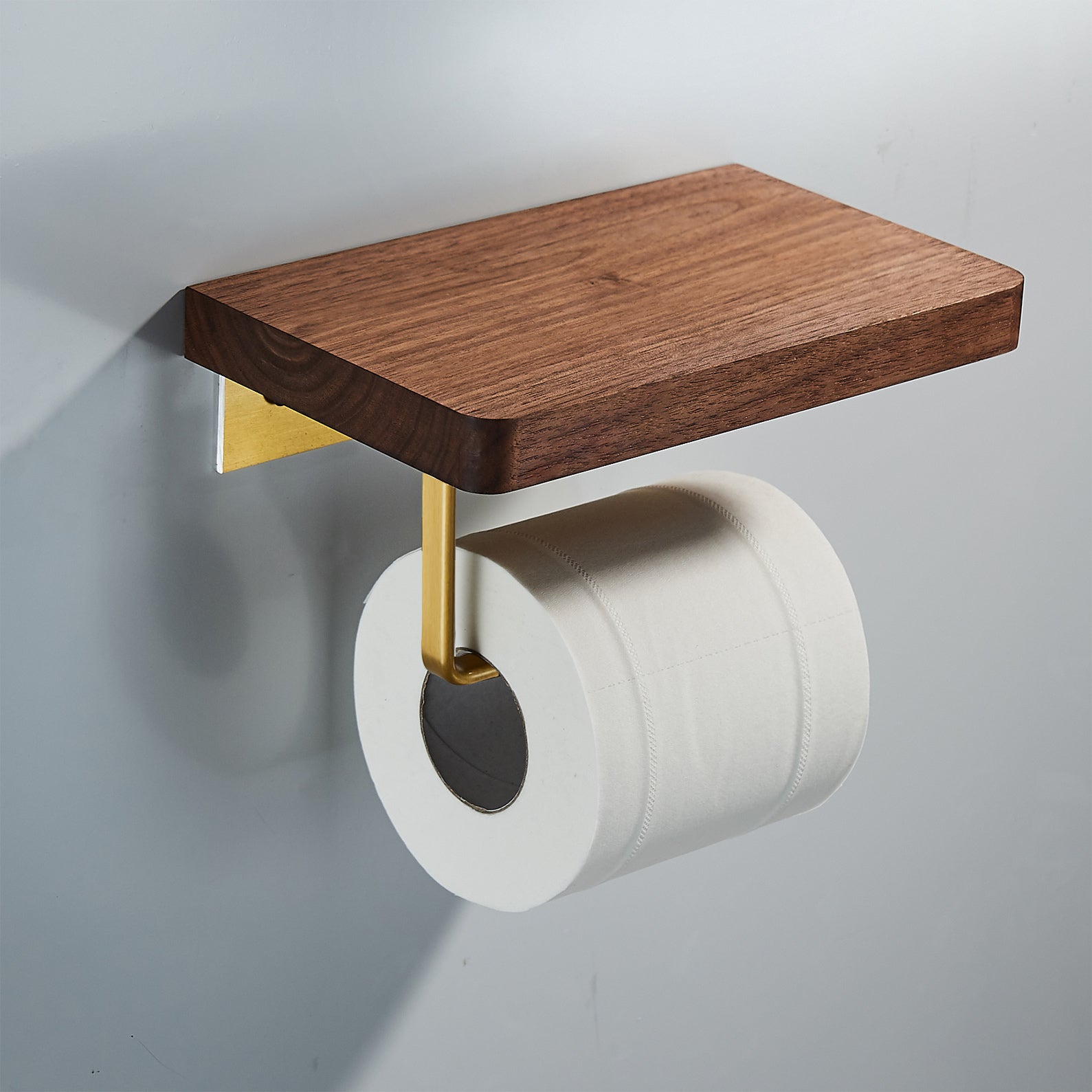 Abloh Luxury Single Toilet Roll Holder Wooden Walnut & Gold