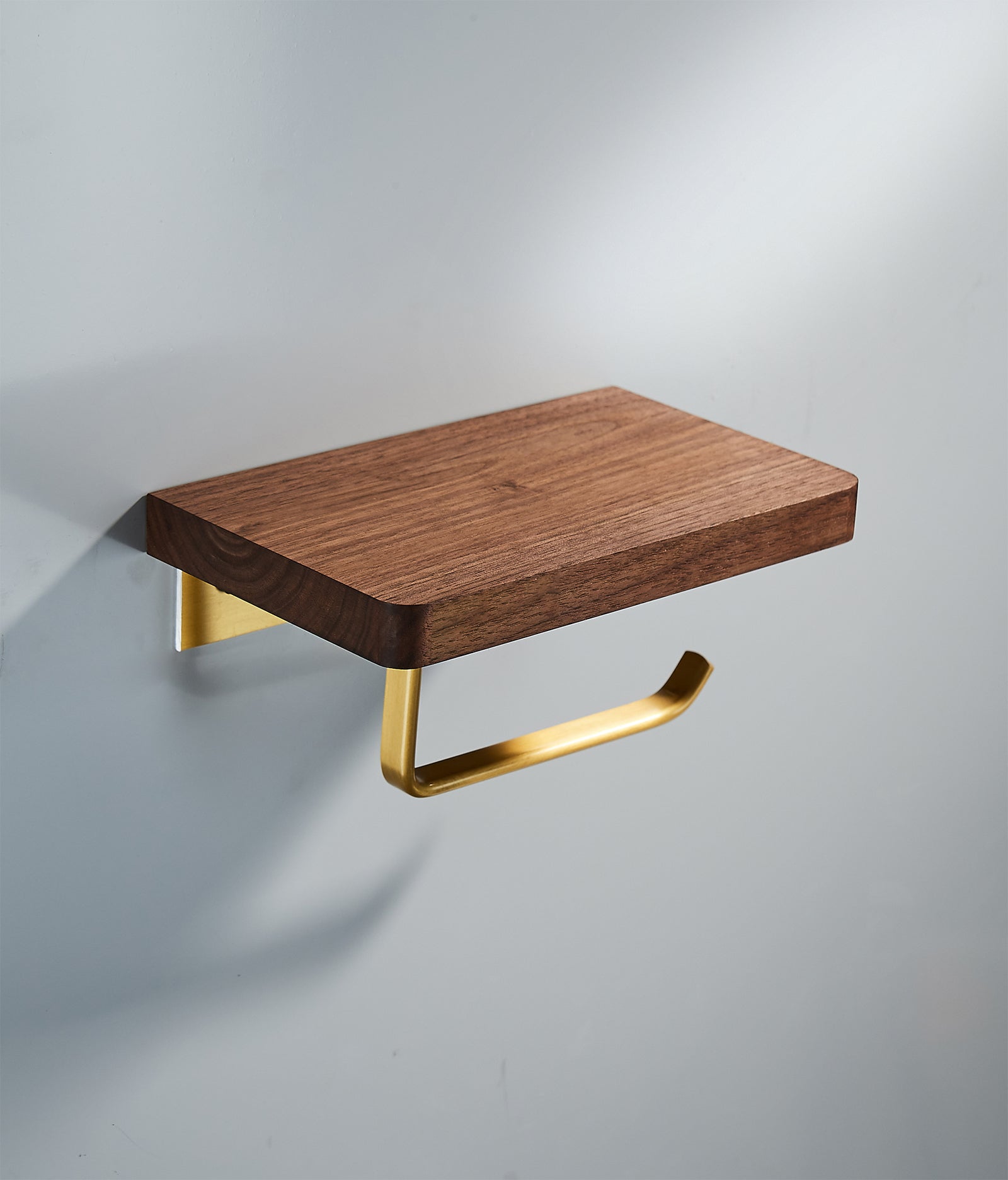 Abloh Luxury Single Toilet Roll Holder Wooden Walnut & Gold