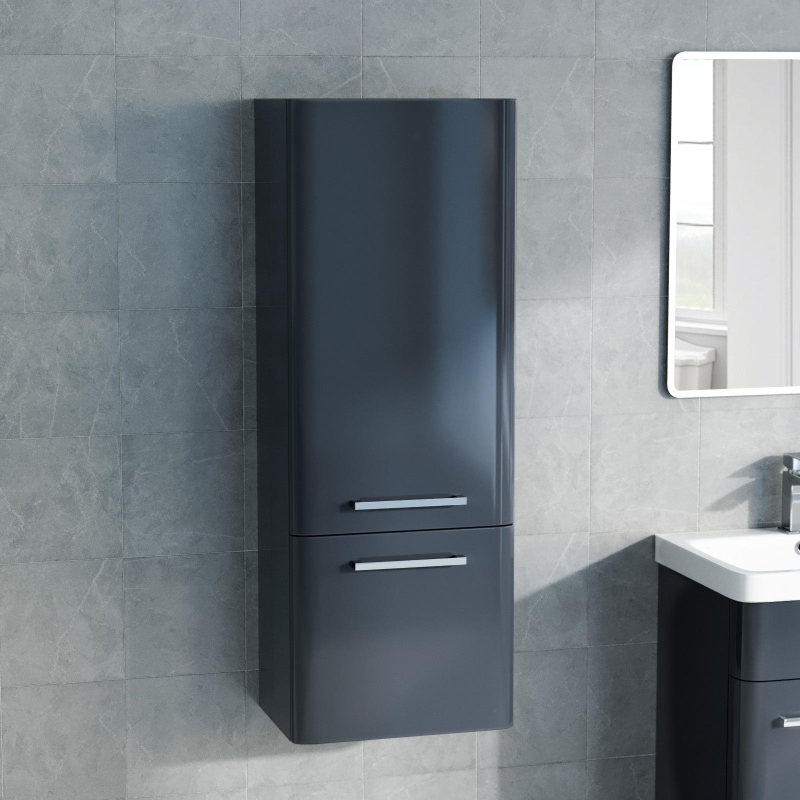 Afern Contemporary 1000mm Wall Hung Tall Cabinet - Anthracite