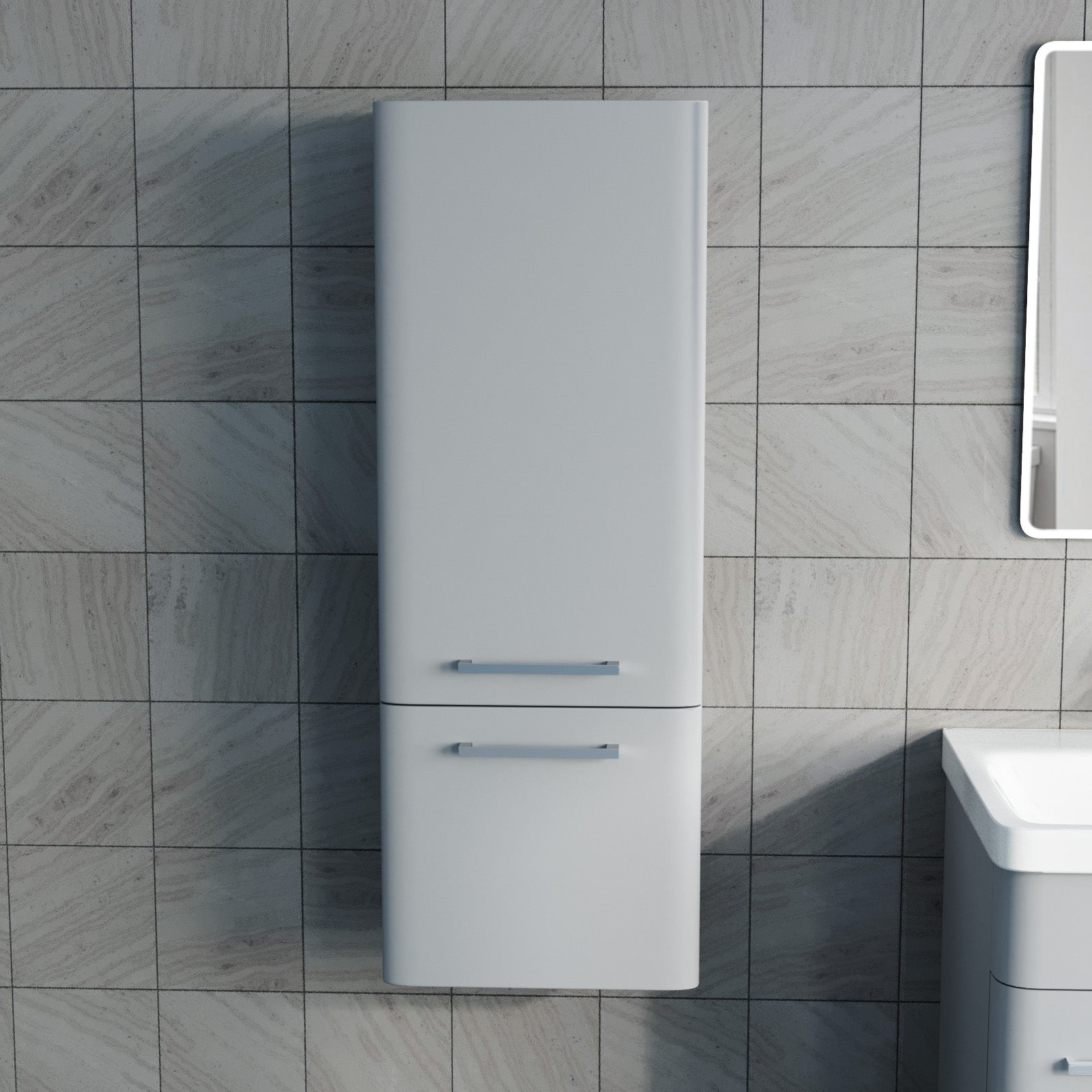 Afern Contemporary 1000mm Wall Hung Tall Cabinet - Grey