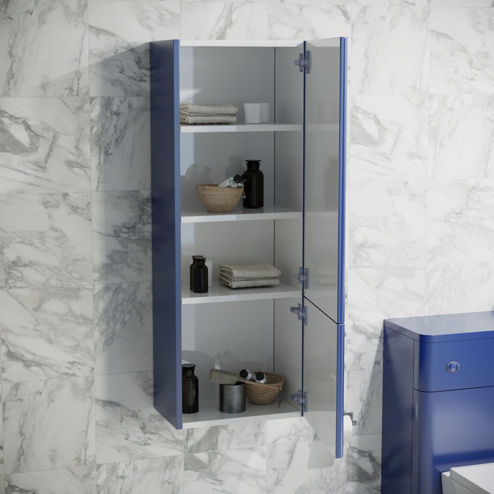 Afern Contemporary 1000mm Wall Hung Tall Cabinet - Navy